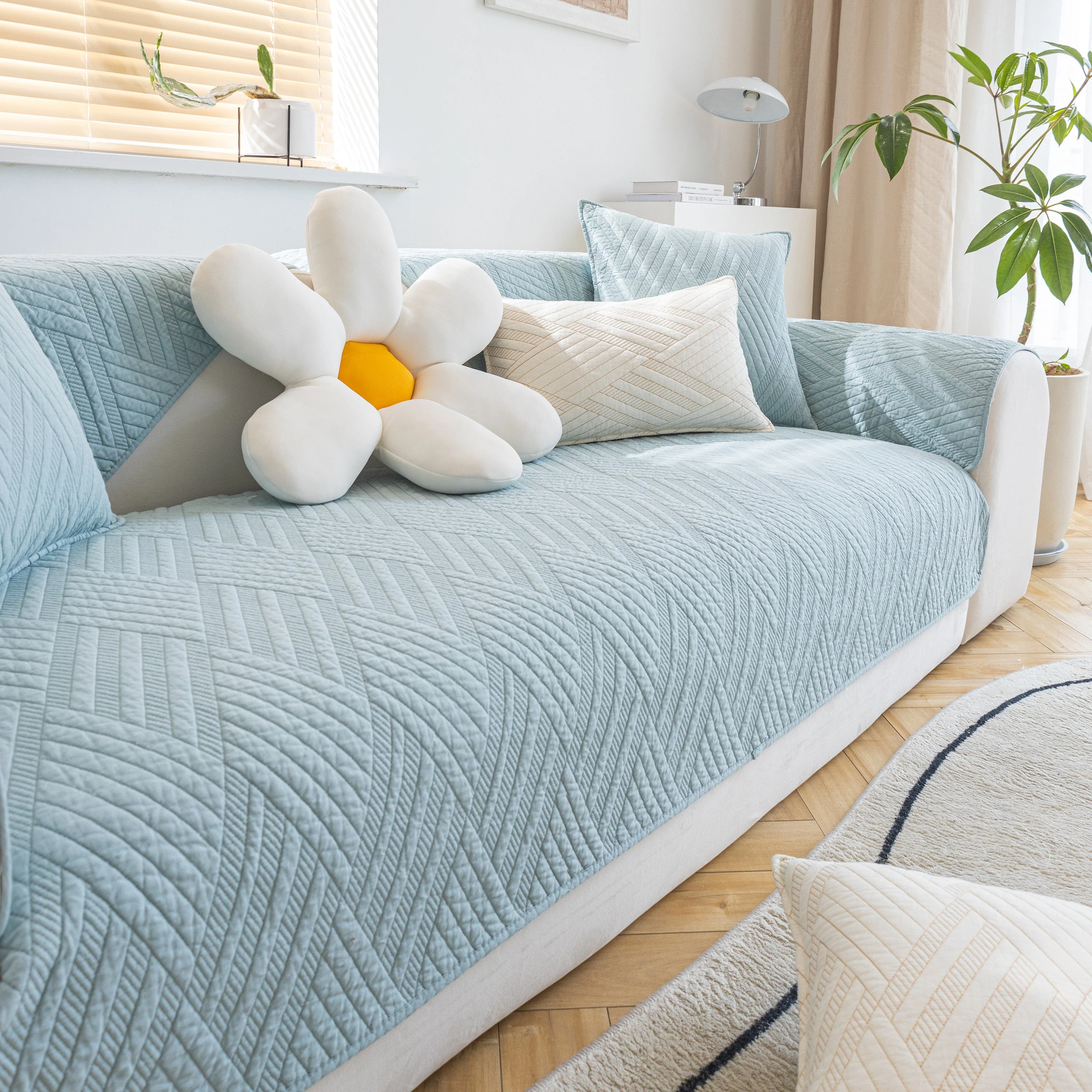 Quilted Geometric Cotton Sofa Cover, Non-Slip & Thick Padded Furniture Covers - Image 57