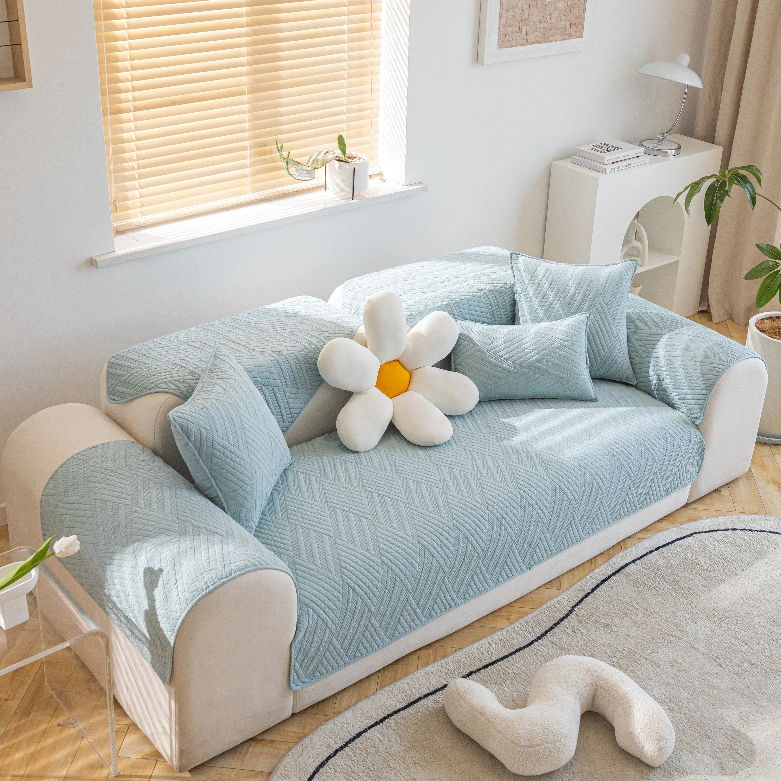 Quilted Geometric Cotton Sofa Cover, Non-Slip & Thick Padded Furniture Covers - Image 58