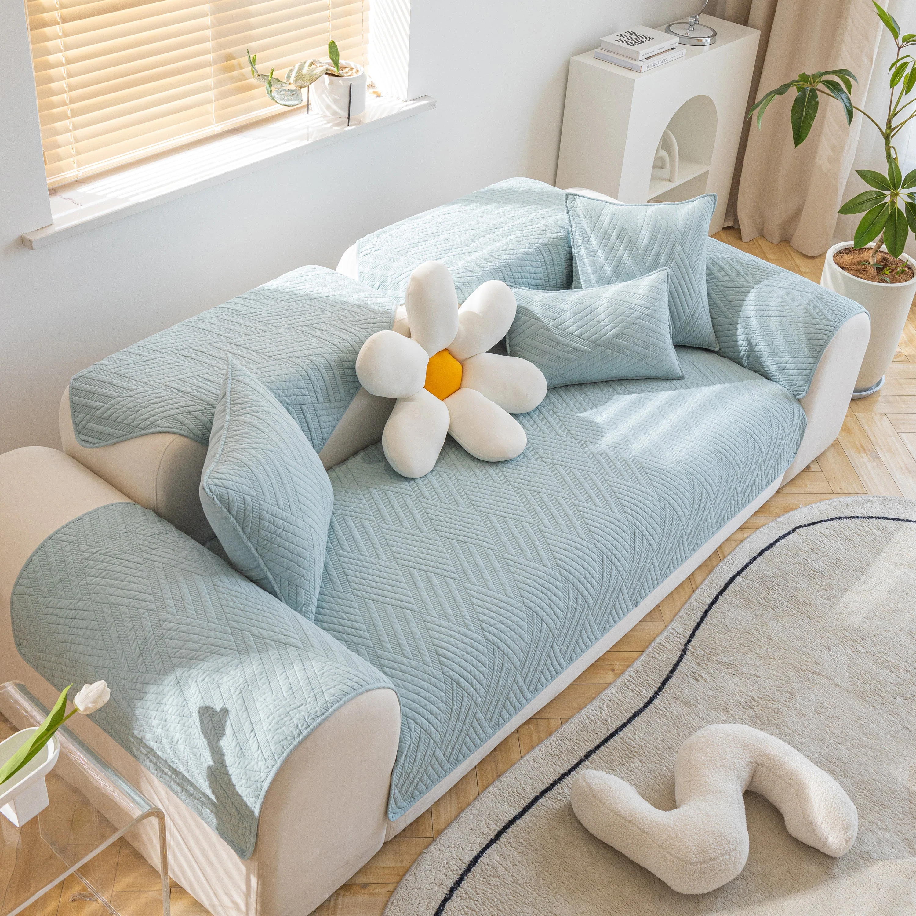 Quilted Geometric Cotton Sofa Cover, Non-Slip & Thick Padded Furniture Covers - Image 59