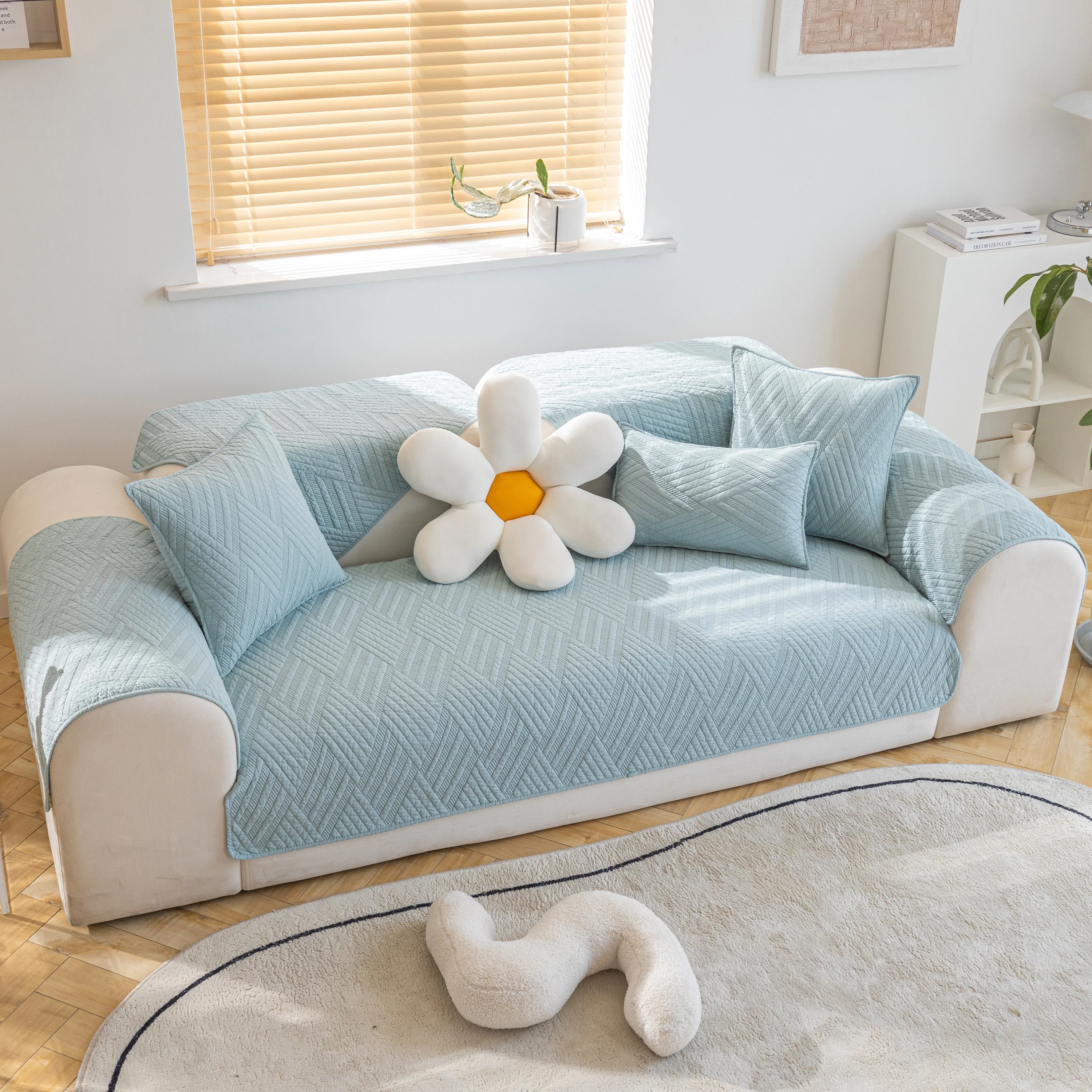 Quilted Geometric Cotton Sofa Cover, Non-Slip & Thick Padded Furniture Covers - Image 60