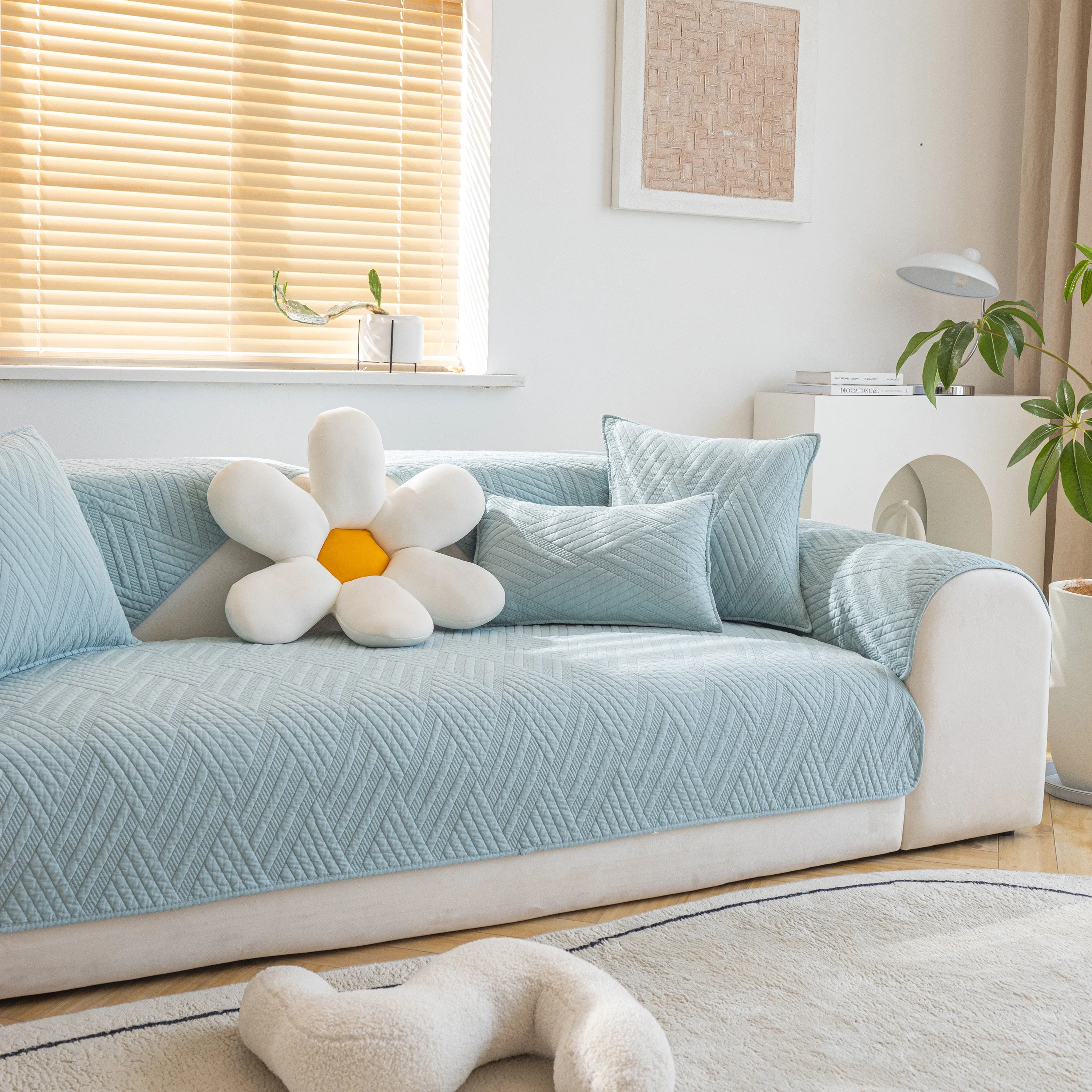 Quilted Geometric Cotton Sofa Cover, Non-Slip & Thick Padded Furniture Covers - Image 61