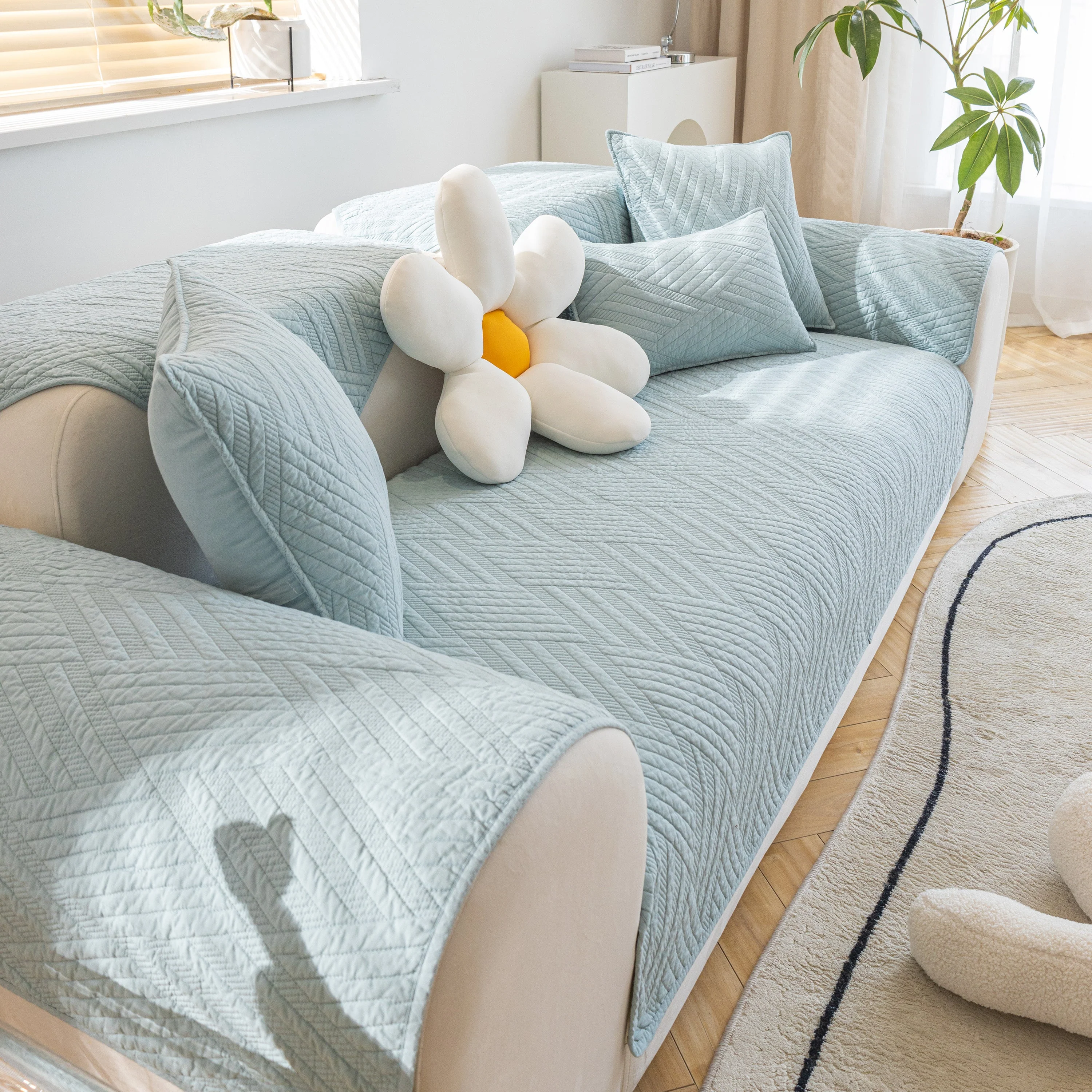 Quilted Geometric Cotton Sofa Cover, Non-Slip & Thick Padded Furniture Covers - Image 62