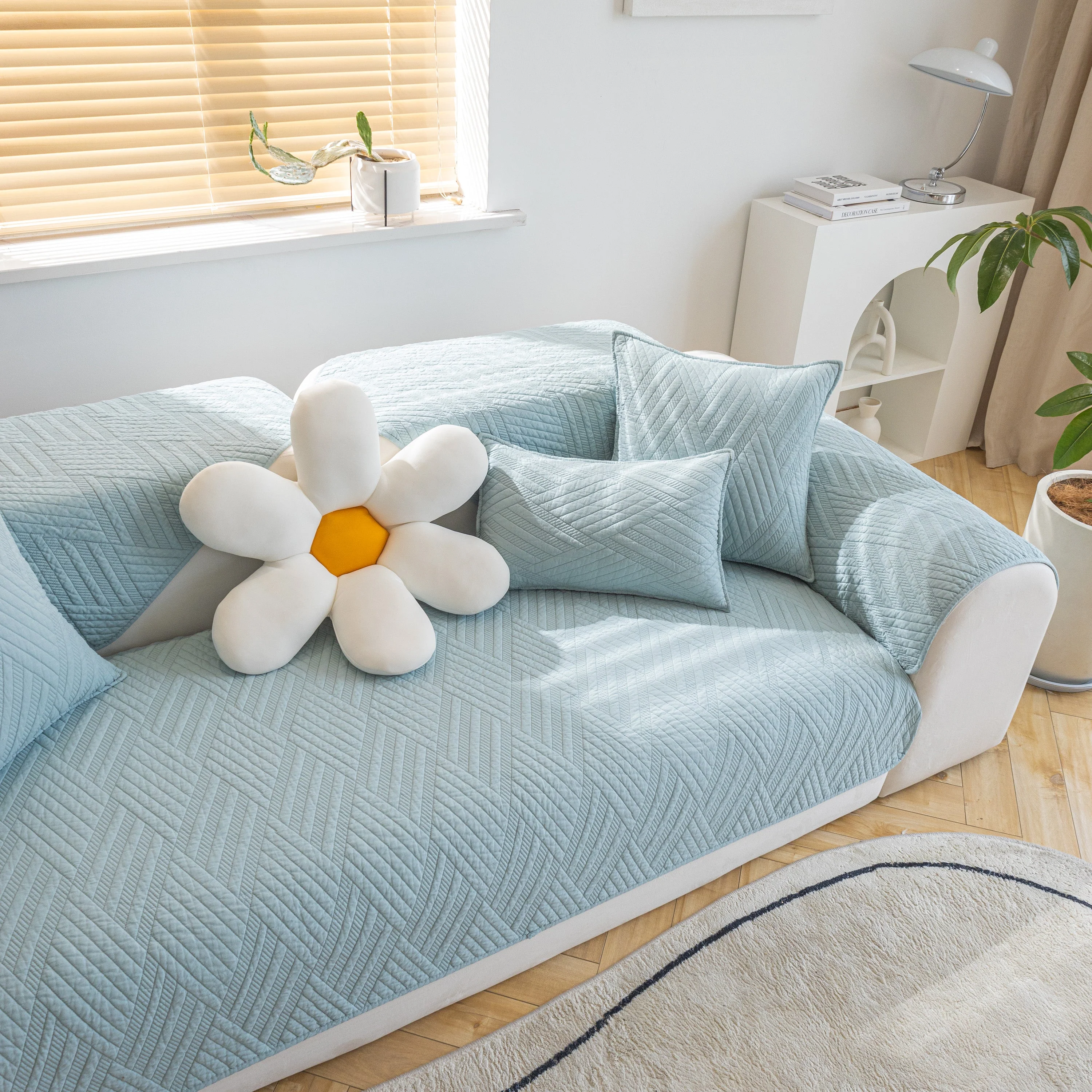 Quilted Geometric Cotton Sofa Cover, Non-Slip & Thick Padded Furniture Covers - Image 64