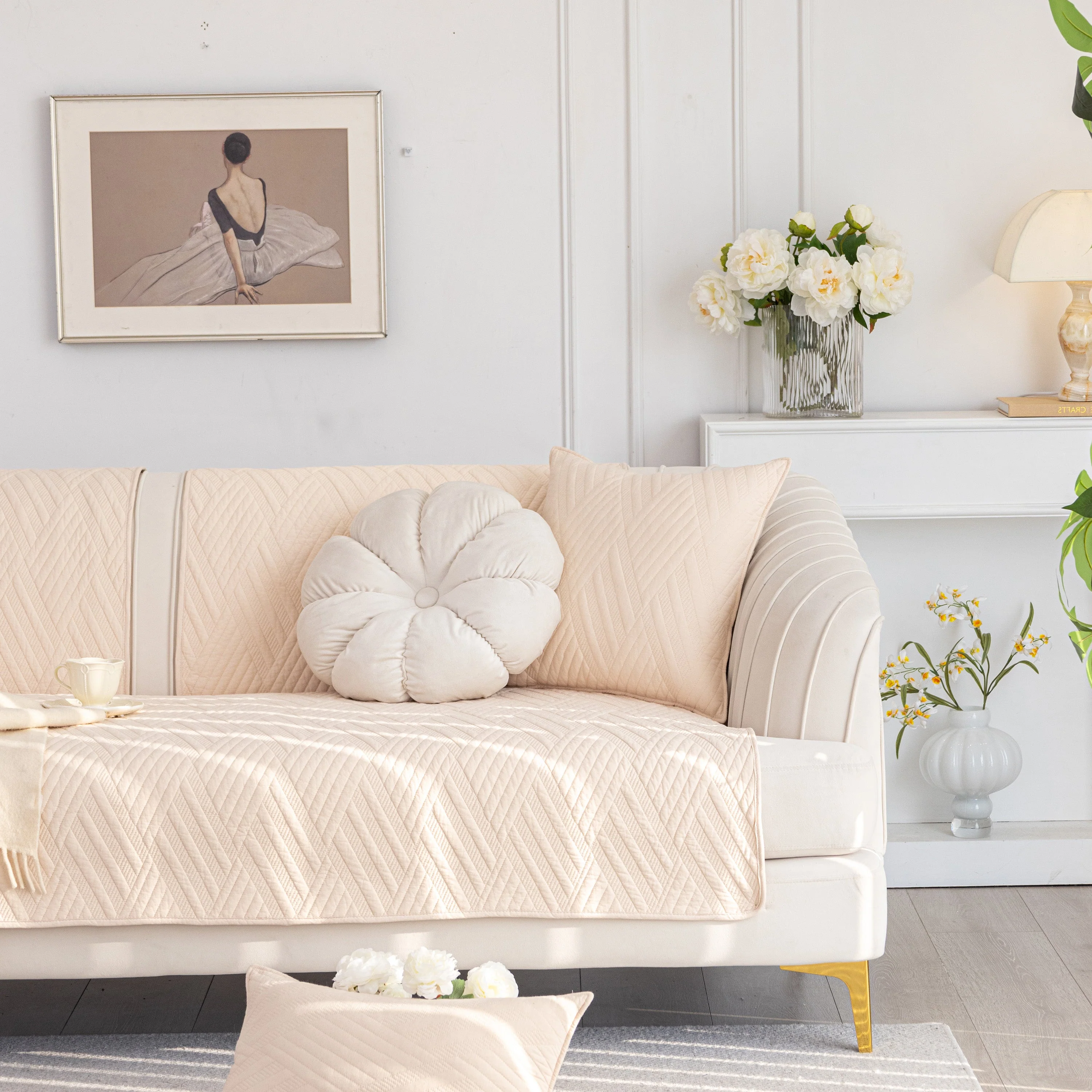 Quilted Geometric Cotton Sofa Cover, Non-Slip & Thick Padded Furniture Covers - Image 66