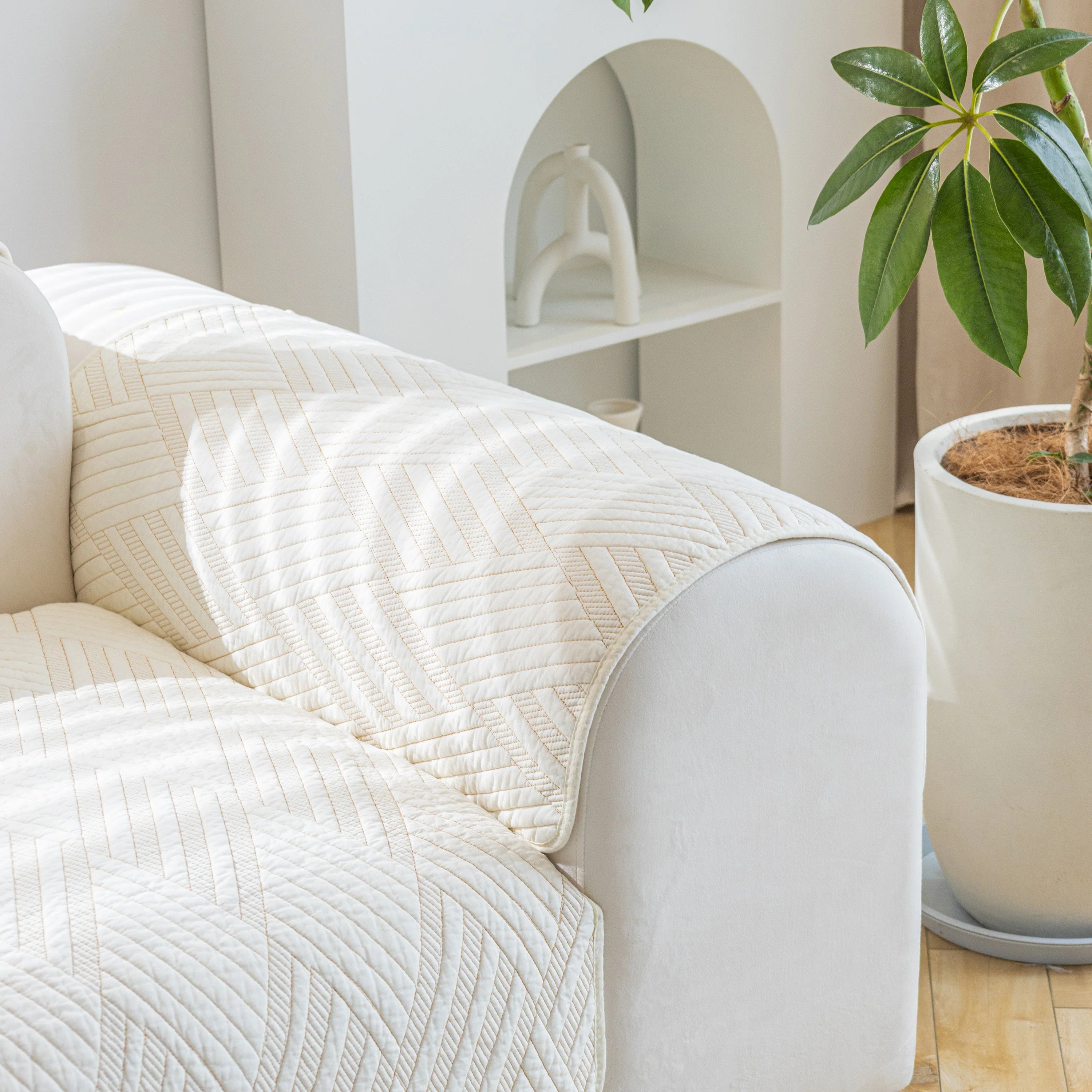 Quilted Geometric Cotton Sofa Cover, Non-Slip & Thick Padded Furniture Covers - Image 9