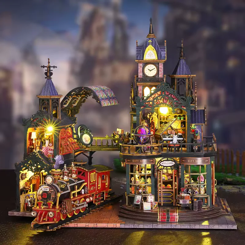 Railway City Dollhouse Kit - Miniature Wizardi Roombox Kit with LED Light F07M51-99-ES019 - Image 4
