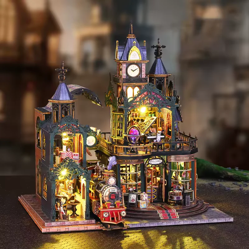 Railway City Dollhouse Kit - Miniature Wizardi Roombox Kit with LED Light F07M51-99-ES019 - Image 5