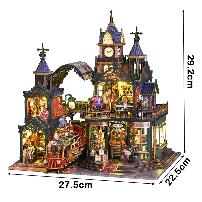 Railway City Dollhouse Kit - Miniature Wizardi Roombox Kit with LED Light F07M51-99-ES019 - Image 6