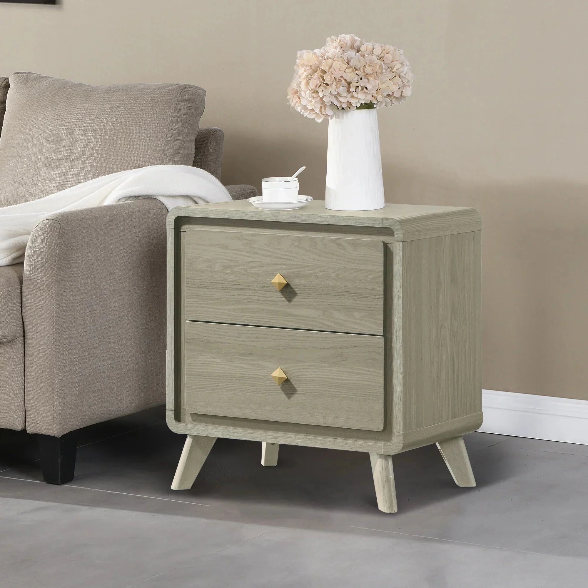 Rainier Modern 25" Gray Wood 2-Drawer Nightstand - Image 3