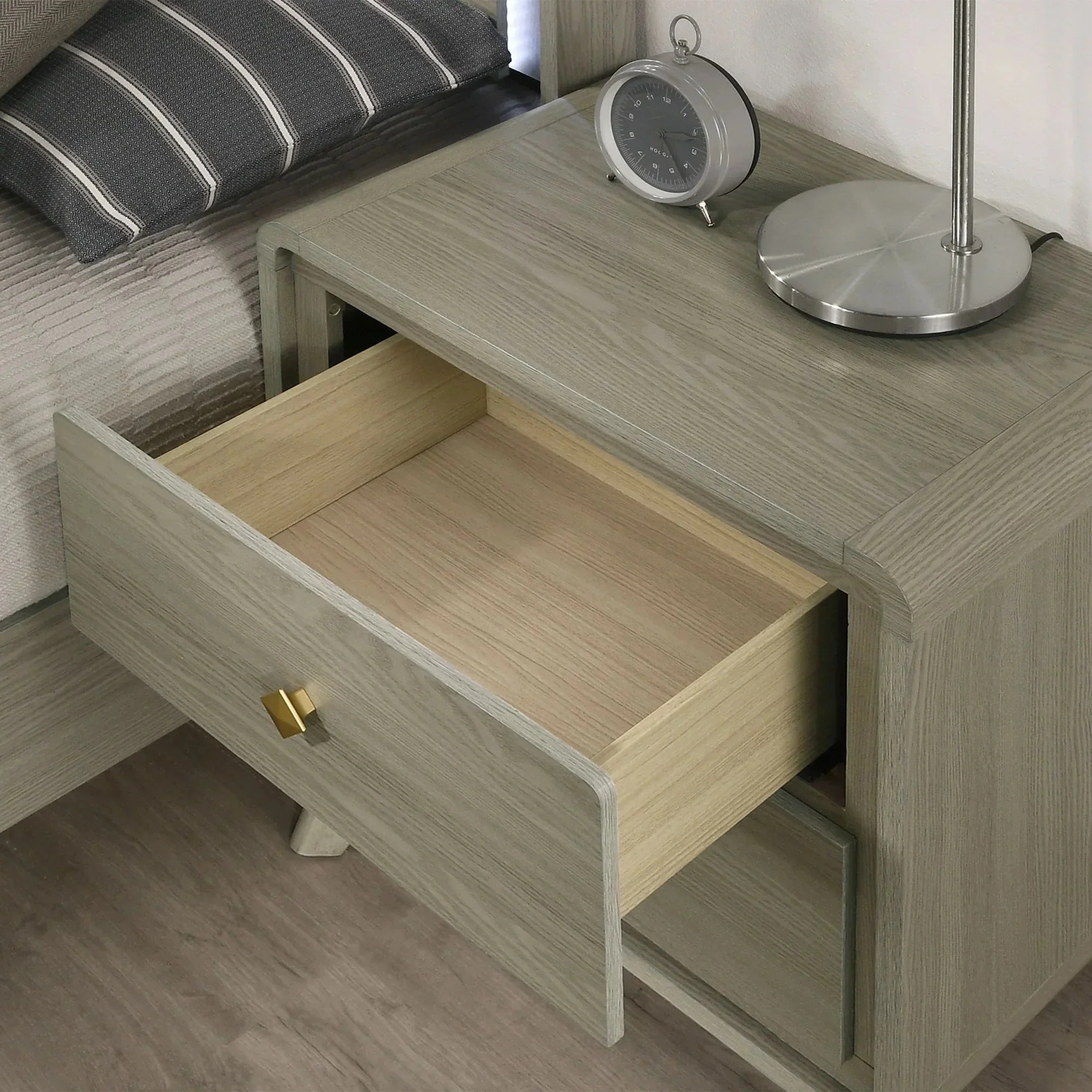 Rainier Modern 25" Gray Wood 2-Drawer Nightstand - Image 4
