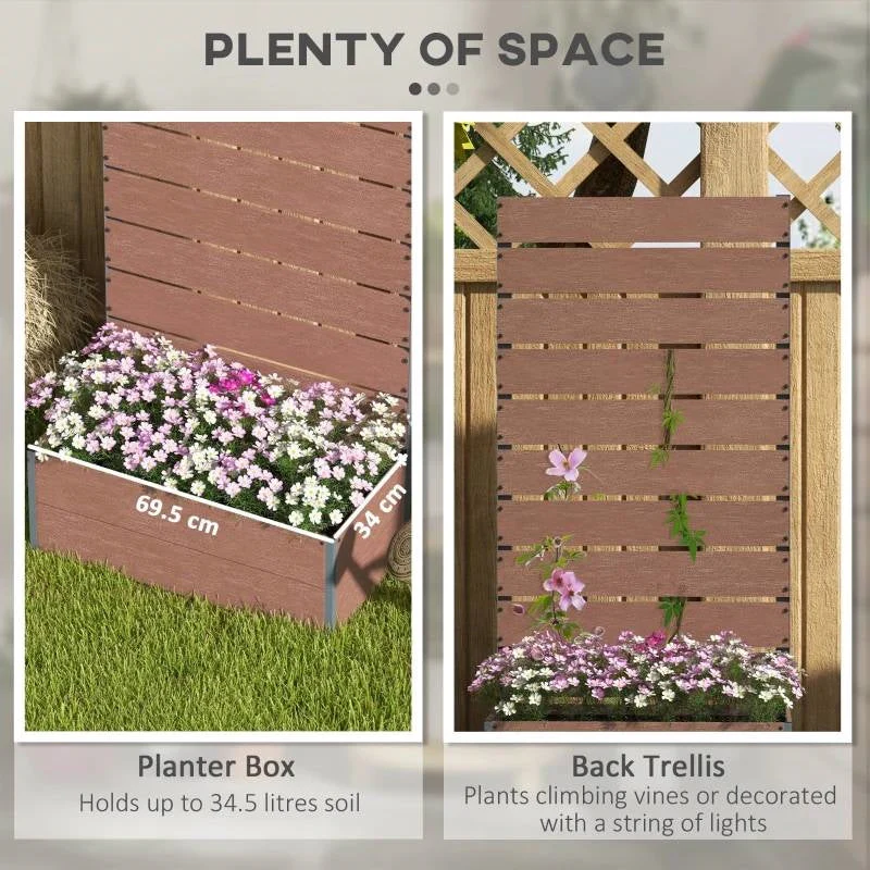 Raised Garden Bed Planter with Slatted Fence Trellis in Brown Wood Finish - Image 3