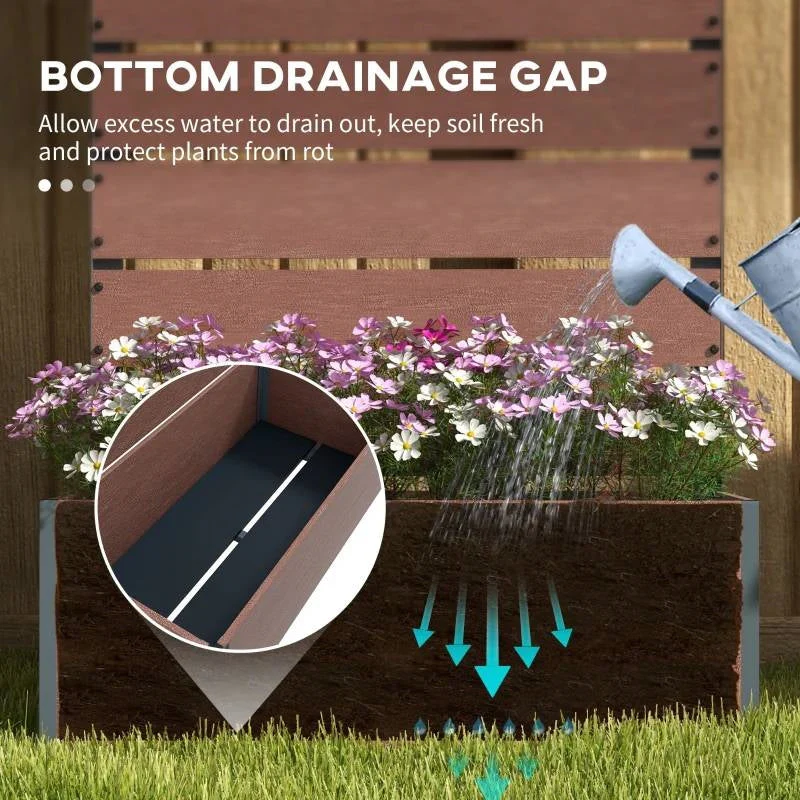 Raised Garden Bed Planter with Slatted Fence Trellis in Brown Wood Finish - Image 4