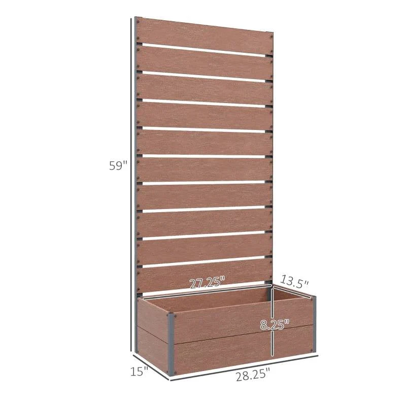 Raised Garden Bed Planter with Slatted Fence Trellis in Brown Wood Finish - Image 5