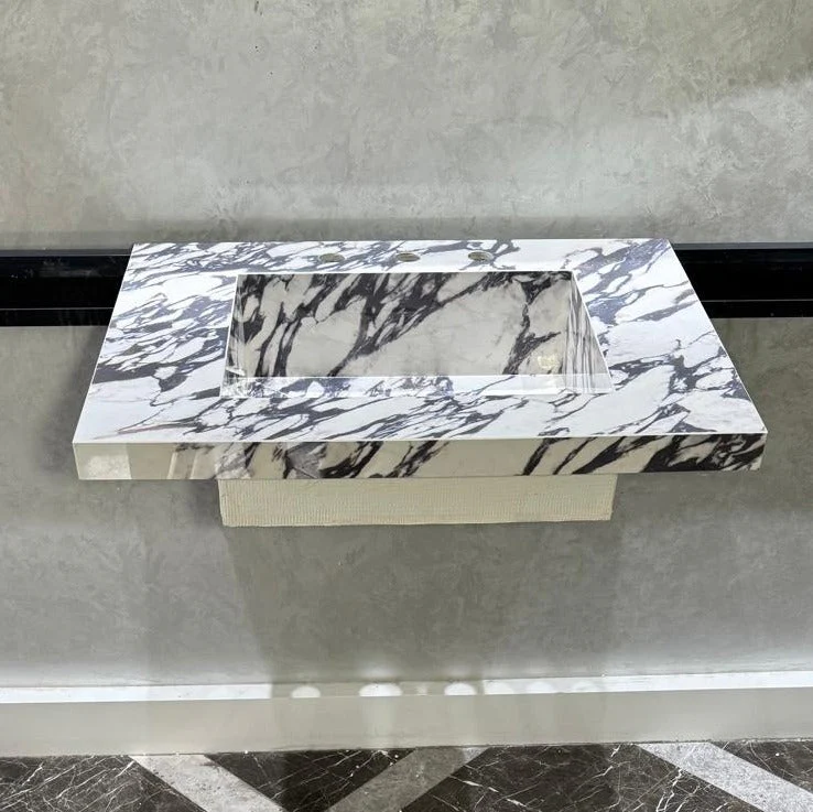 READY TO SHIP! Handcrafted Calacatta Viola Porcelain Vessel Sink: Custom Bathroom Vanity Top (ES-39) - Image 3