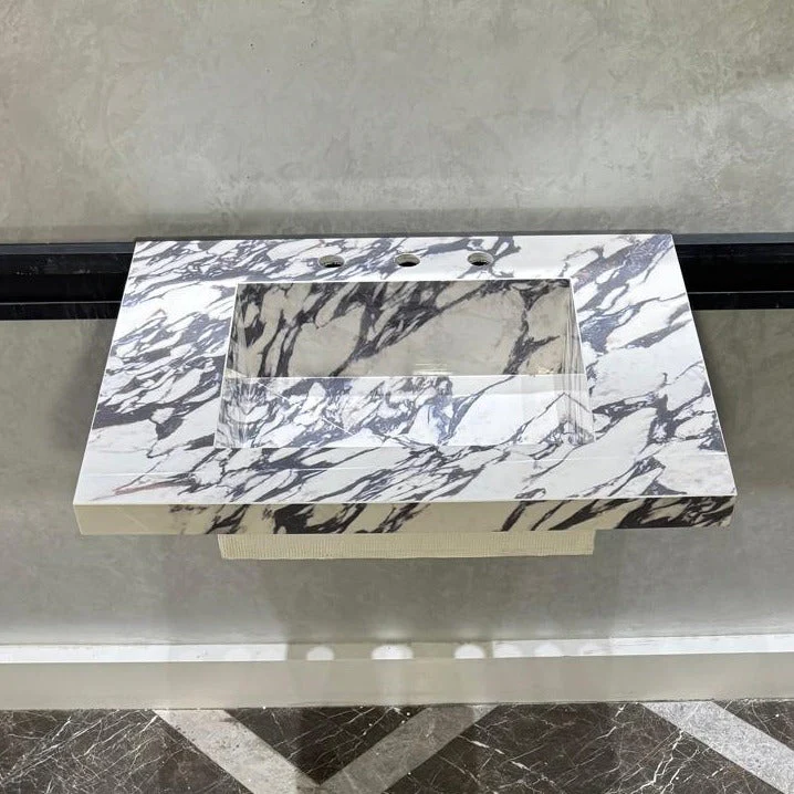 READY TO SHIP! Handcrafted Calacatta Viola Porcelain Vessel Sink: Custom Bathroom Vanity Top (ES-39) - Image 4