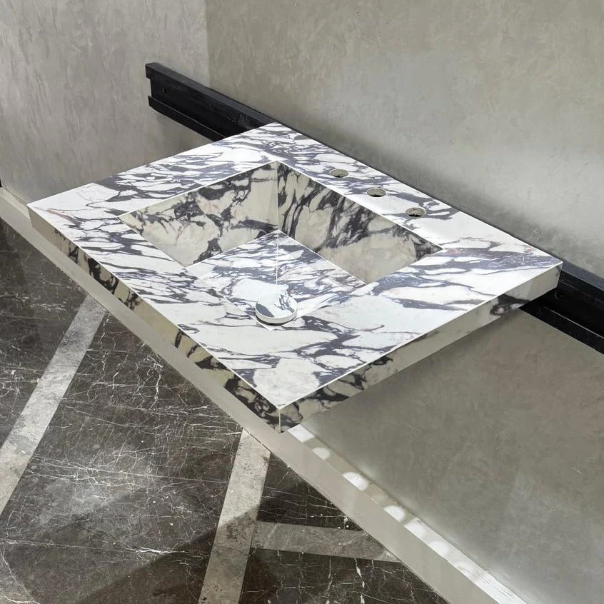 READY TO SHIP! Handcrafted Calacatta Viola Porcelain Vessel Sink: Custom Bathroom Vanity Top (ES-39) - Image 5