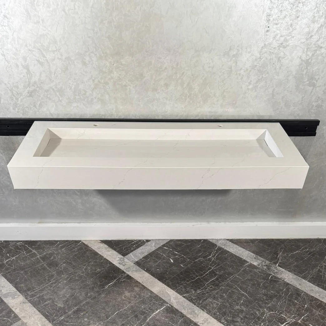 READY TO SHIP! Handcrafted Tiber Quartz Sink: Quartz Vanity Top (QU-100) - Image 3