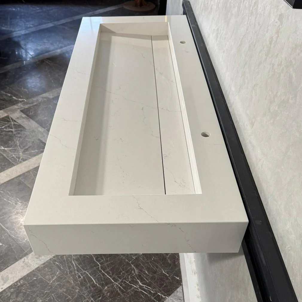 READY TO SHIP! Handcrafted Tiber Quartz Sink: Quartz Vanity Top (QU-100) - Image 4
