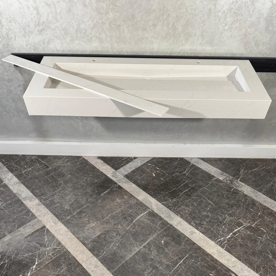 READY TO SHIP! Handcrafted Tiber Quartz Sink: Quartz Vanity Top (QU-100) - Image 6