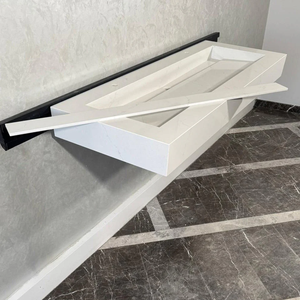 READY TO SHIP! Handcrafted Tiber Quartz Sink: Quartz Vanity Top (QU-100) - Image 7