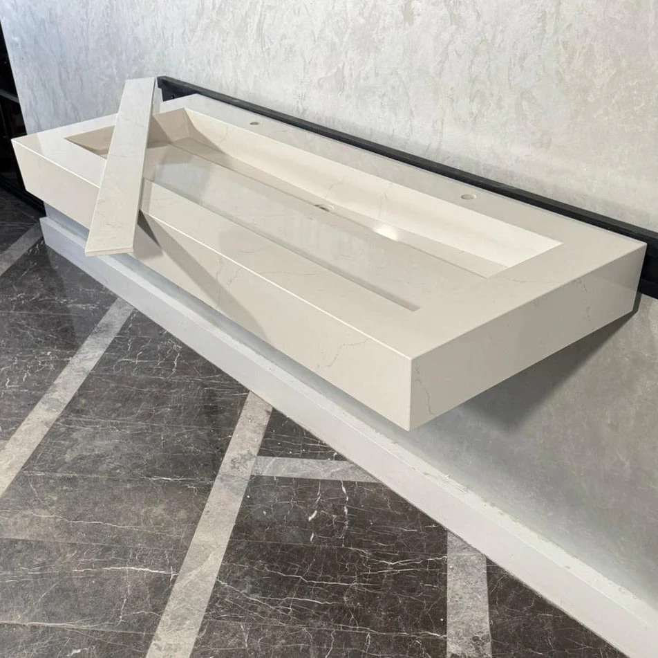 READY TO SHIP! Handcrafted Tiber Quartz Sink: Quartz Vanity Top (QU-100) - Image 8
