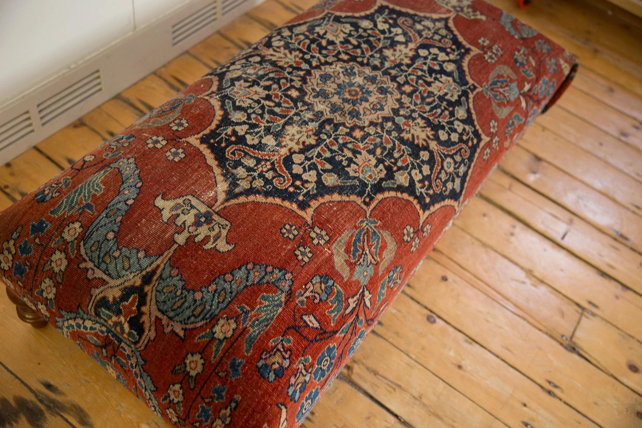 Reclaimed Antique Persian Rug Ottoman Coffee Table - Image 4