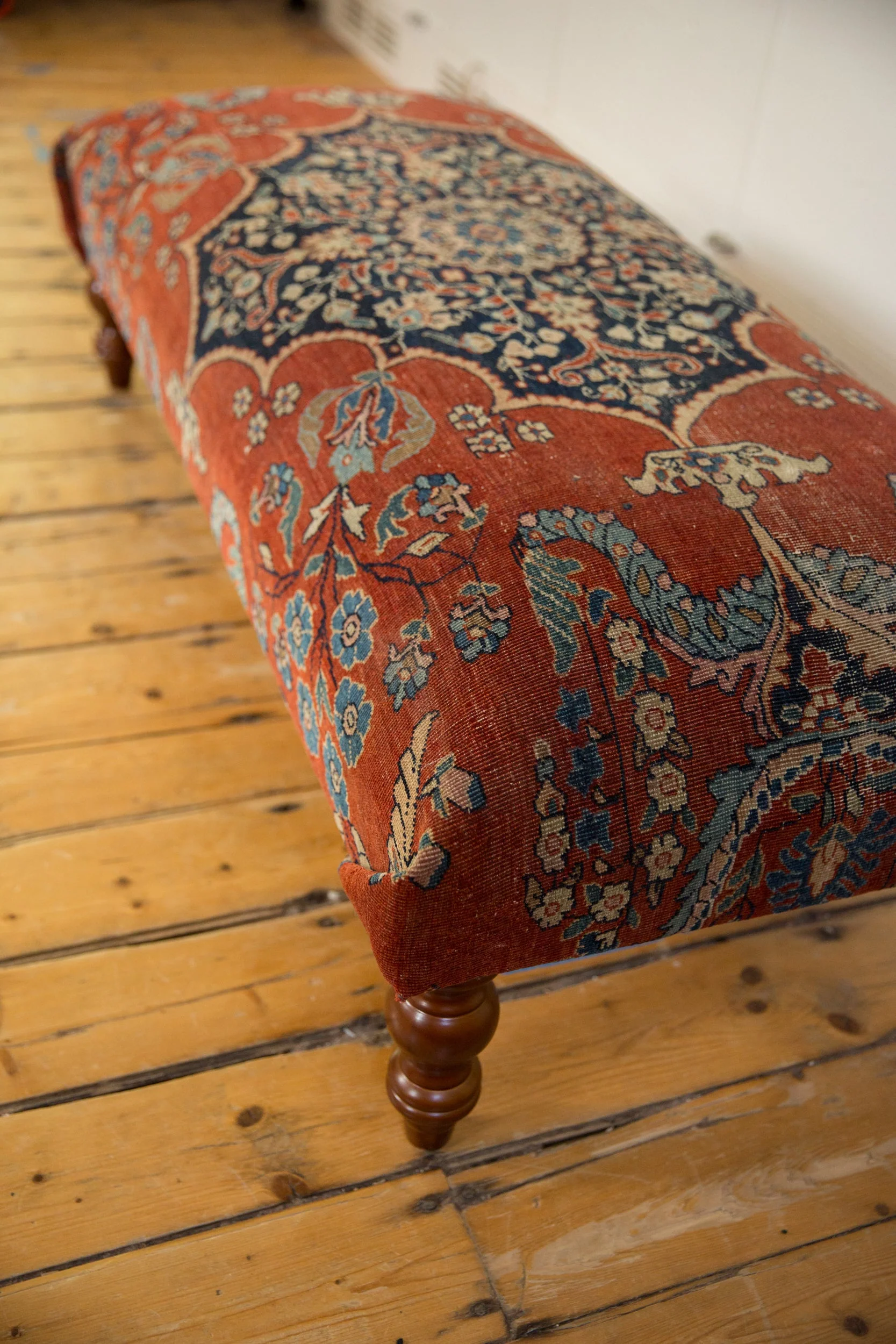 Reclaimed Antique Persian Rug Ottoman Coffee Table - Image 8
