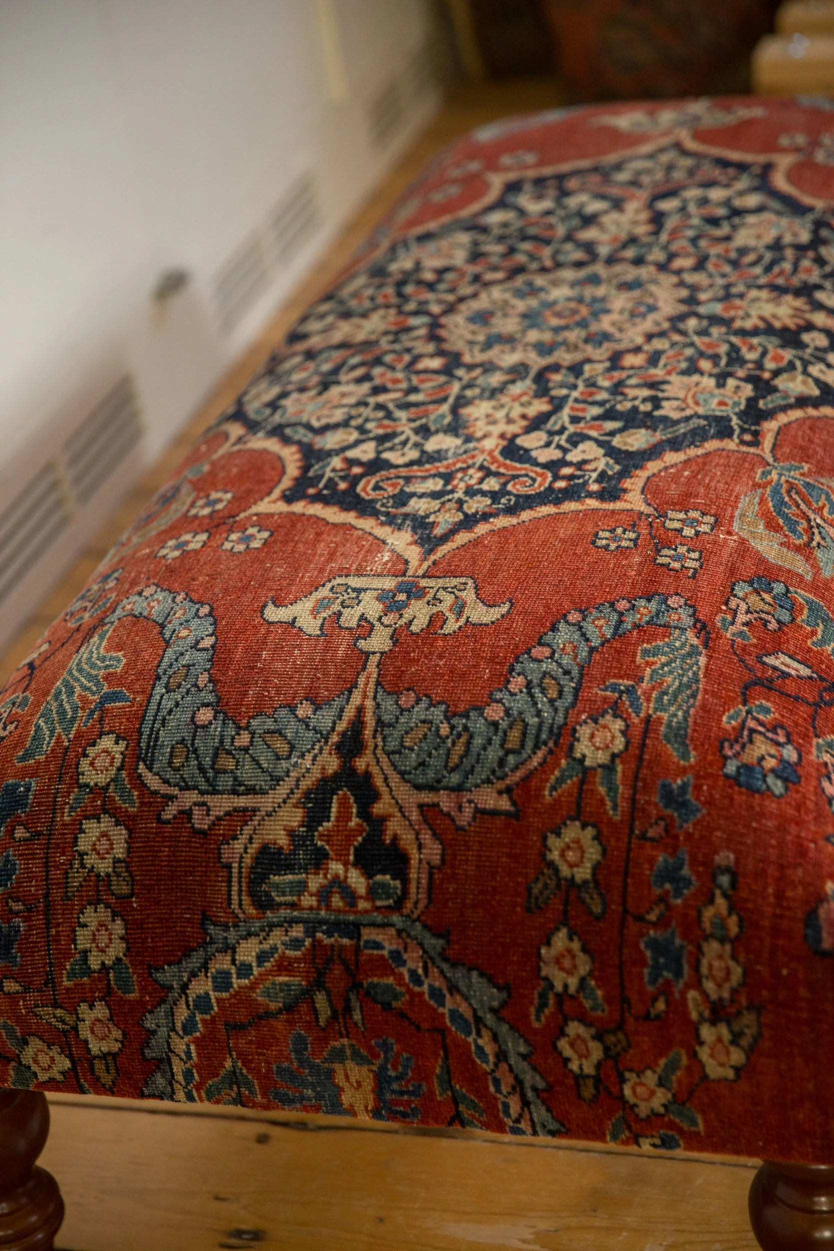 Reclaimed Antique Persian Rug Ottoman Coffee Table - Image 9