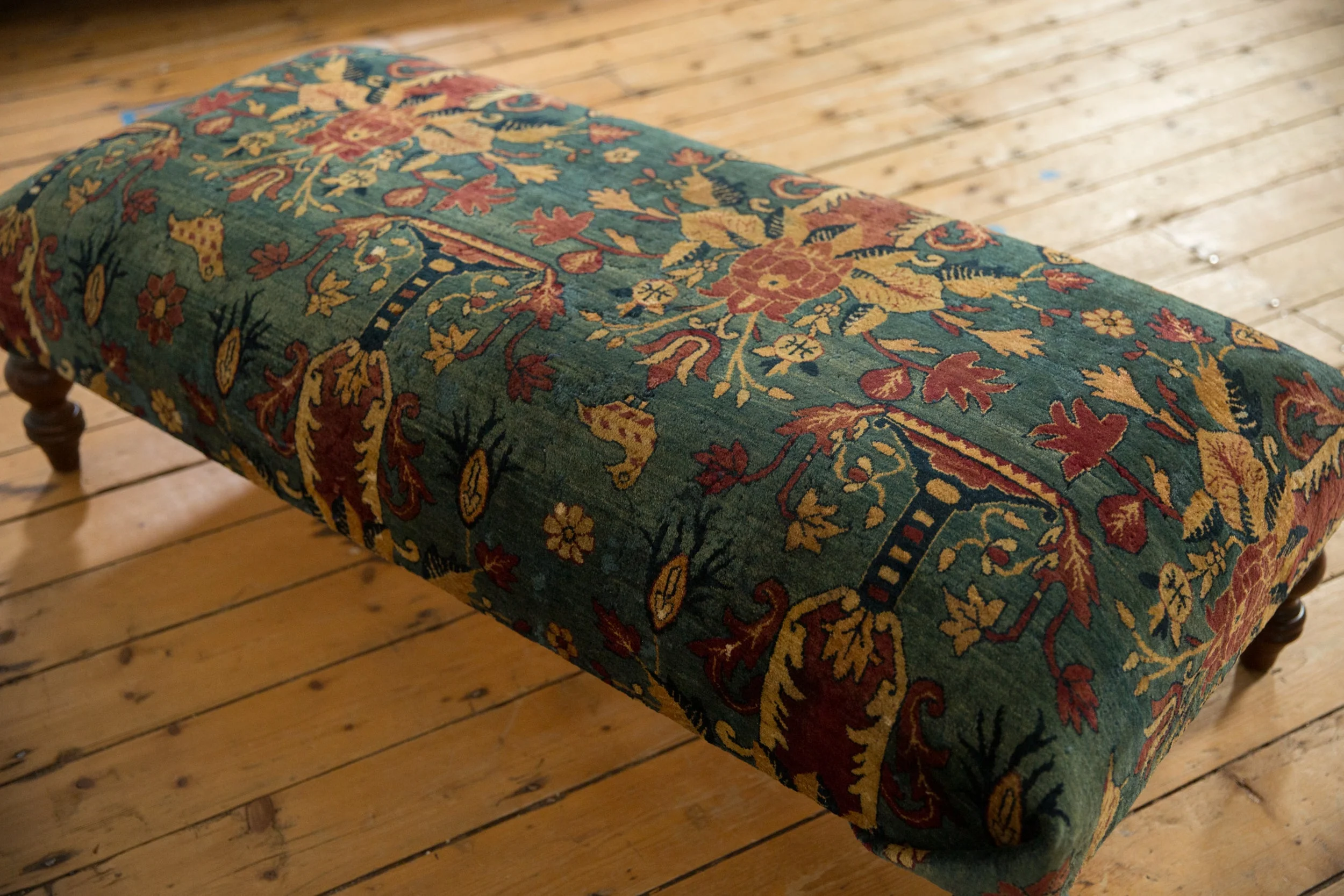 Reclaimed Antique Persian Rug Ottoman Coffee Table - Image 11