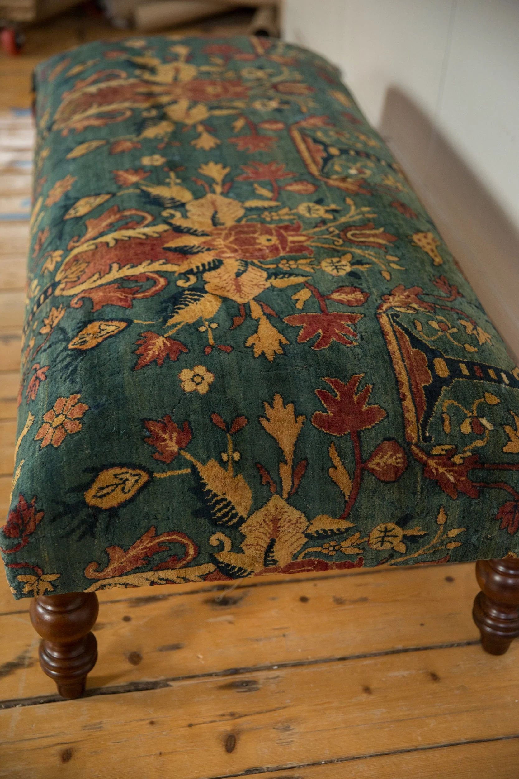 Reclaimed Antique Persian Rug Ottoman Coffee Table - Image 6