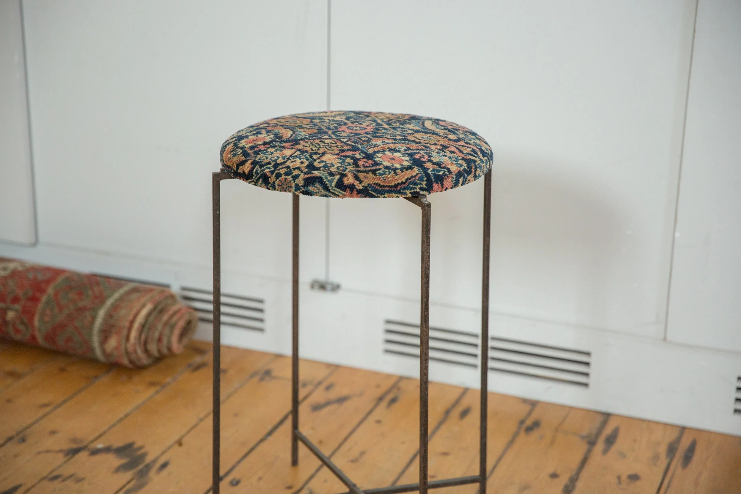 Reclaimed Antique Rug Fragment Side Table Stand 1 of 7 - Image 2