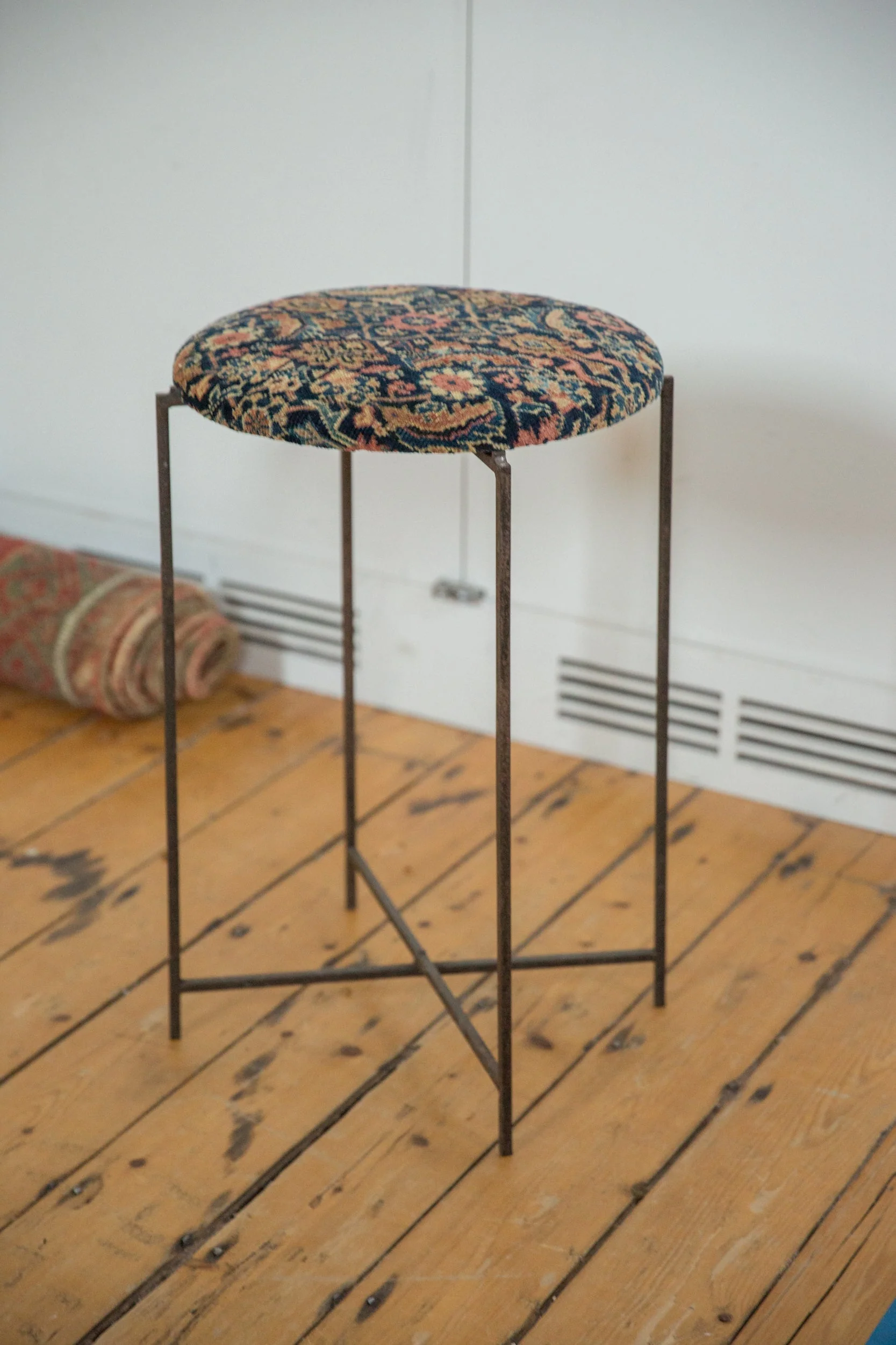 Reclaimed Antique Rug Fragment Side Table Stand 1 of 7 - Image 3