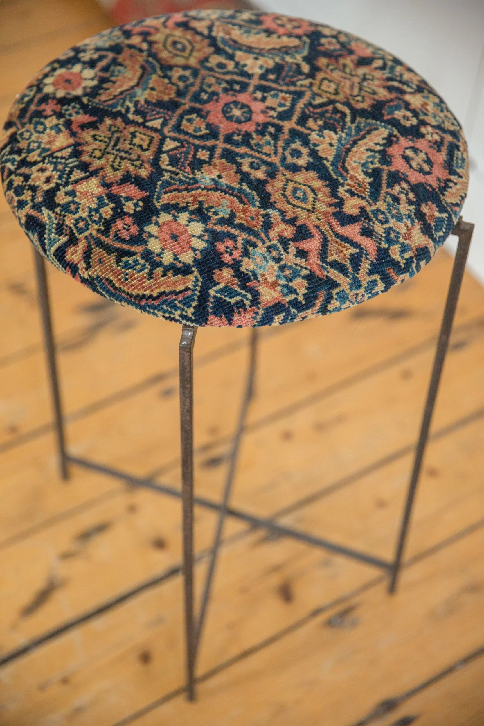 Reclaimed Antique Rug Fragment Side Table Stand 1 of 7 - Image 4
