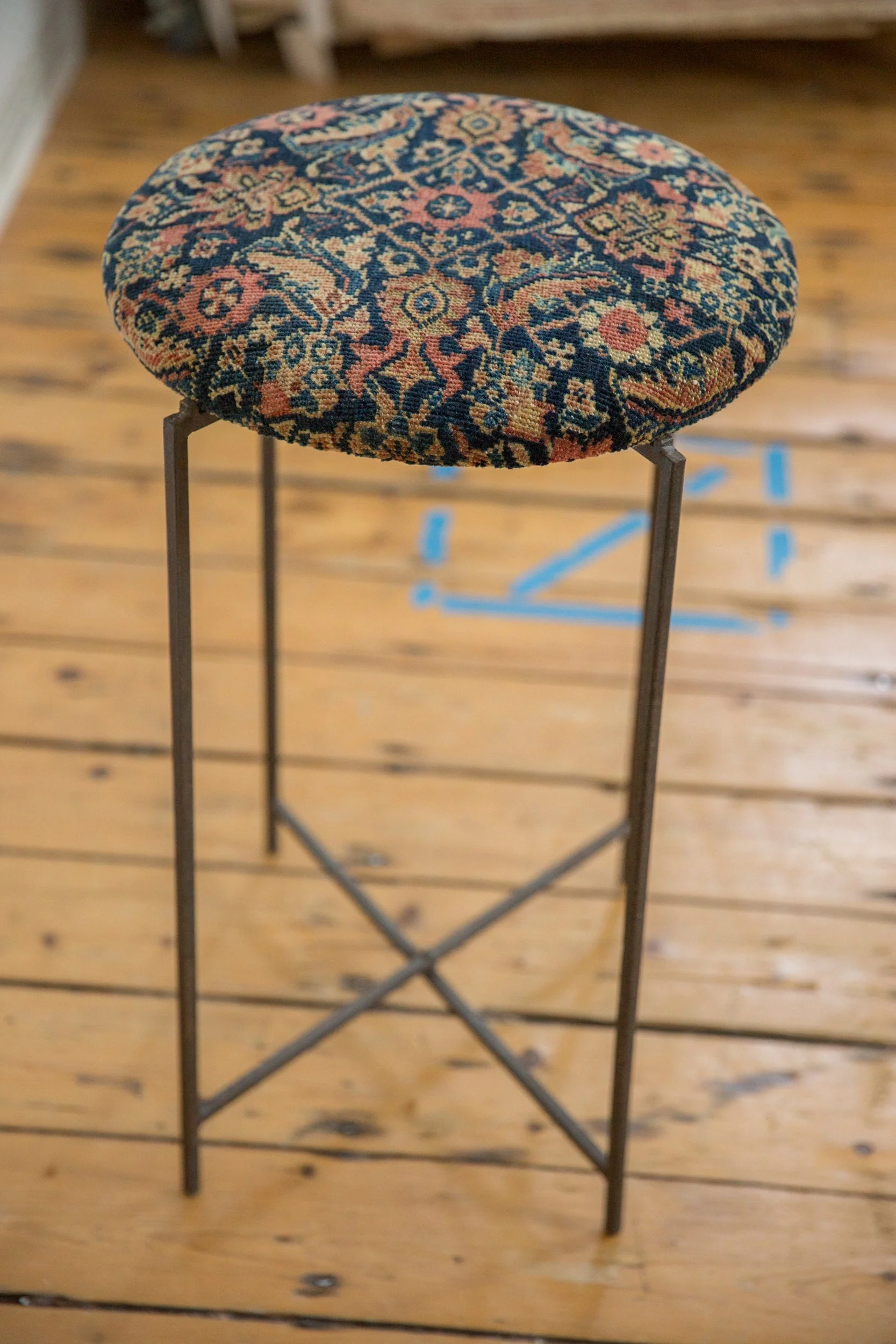 Reclaimed Antique Rug Fragment Side Table Stand 1 of 7 - Image 5