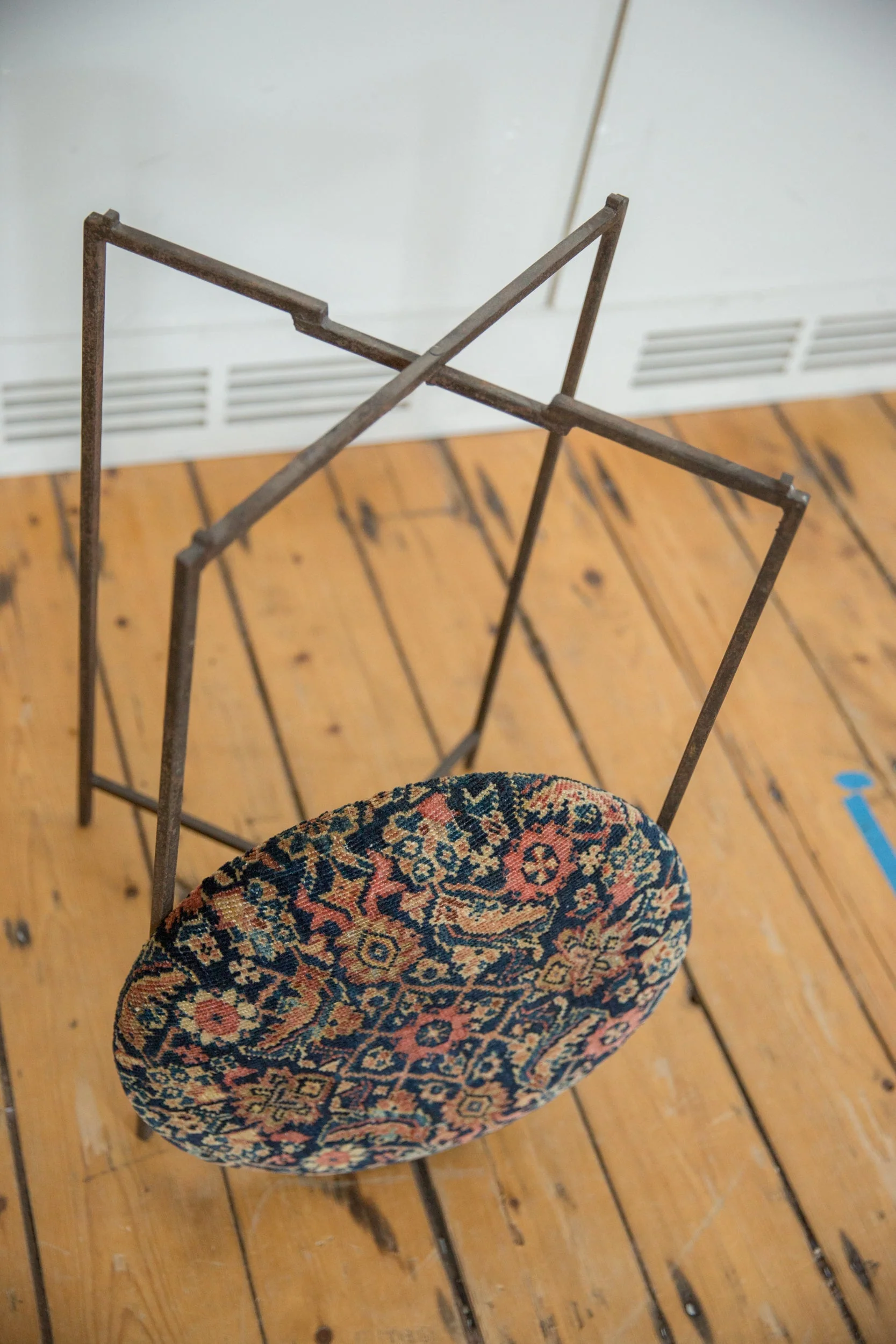 Reclaimed Antique Rug Fragment Side Table Stand 1 of 7 - Image 6