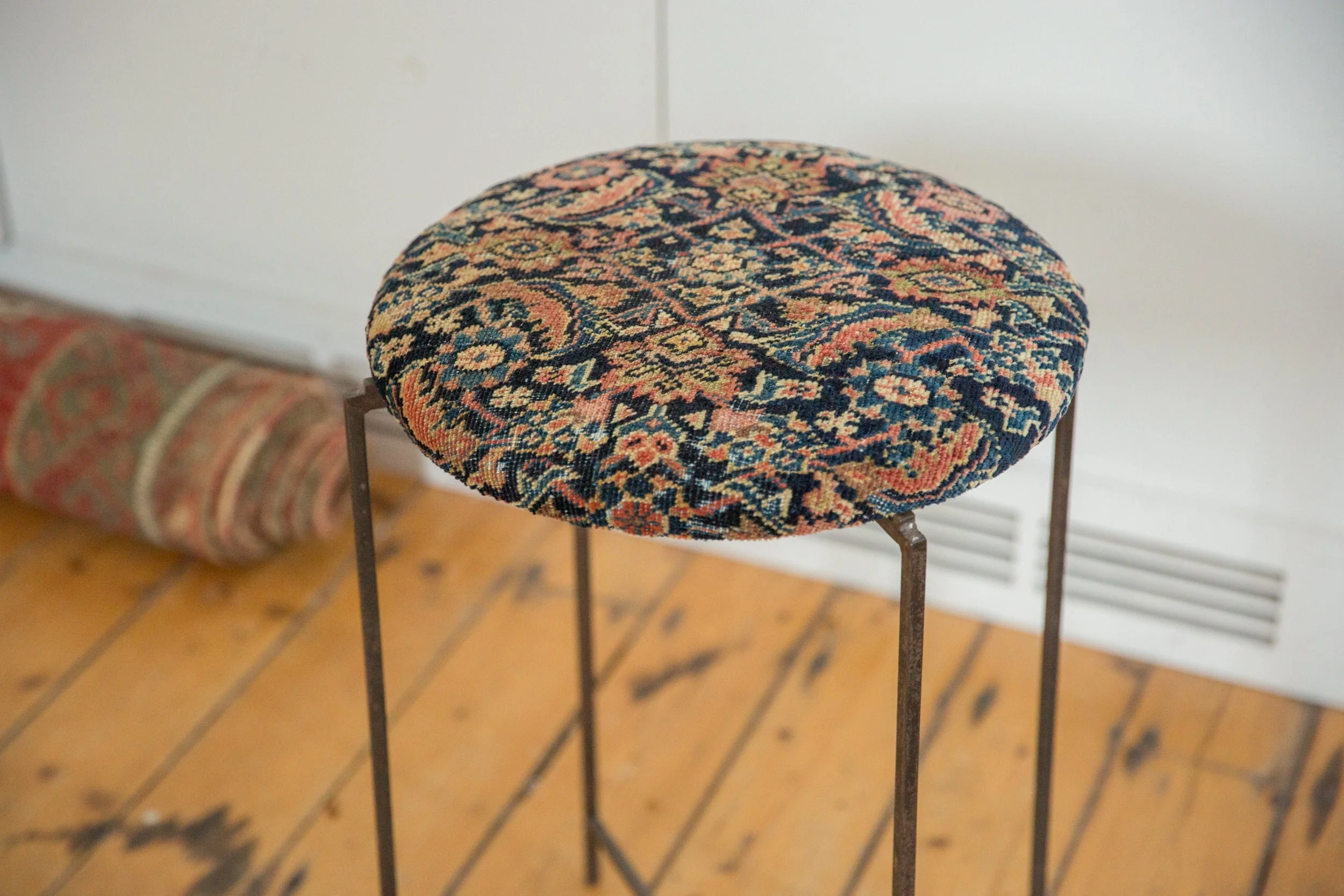 Reclaimed Antique Rug Fragment Side Table Stand 2 of 7 - Image 2