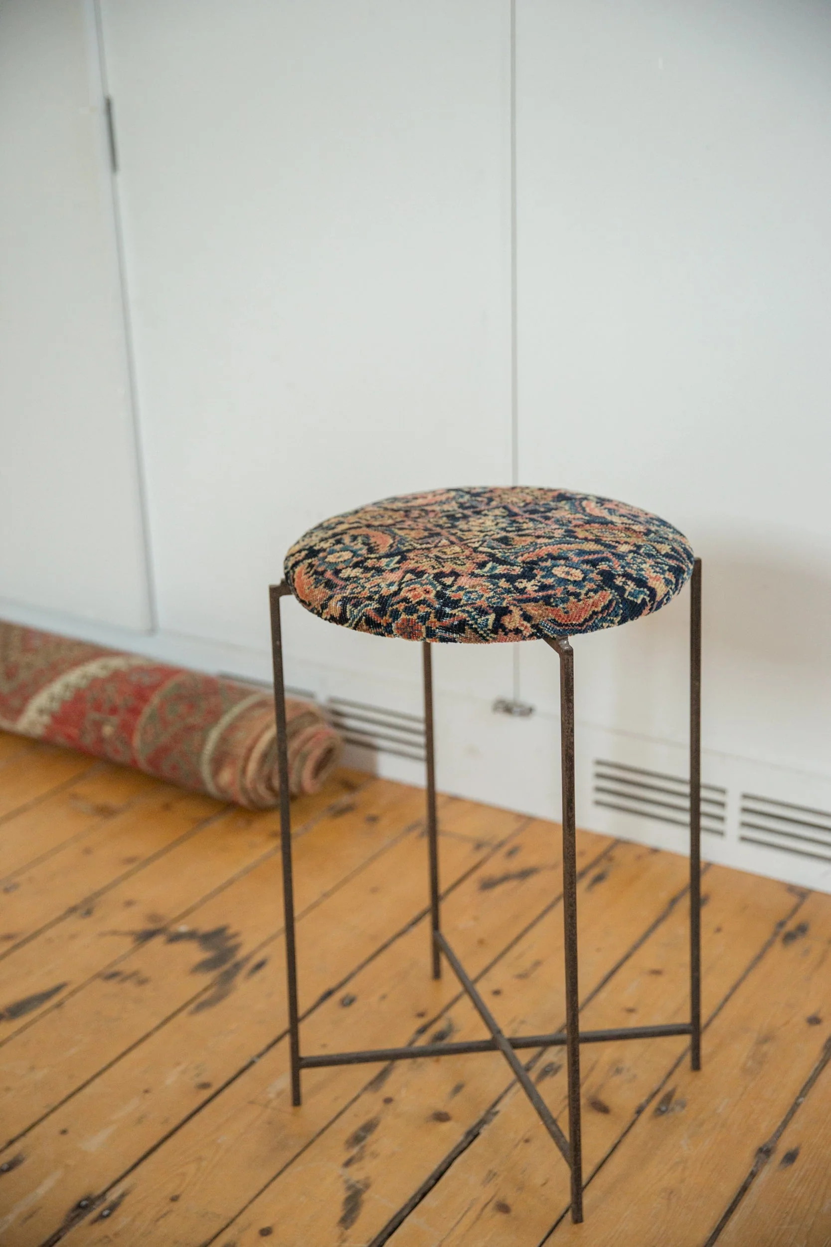 Reclaimed Antique Rug Fragment Side Table Stand 2 of 7 - Image 3