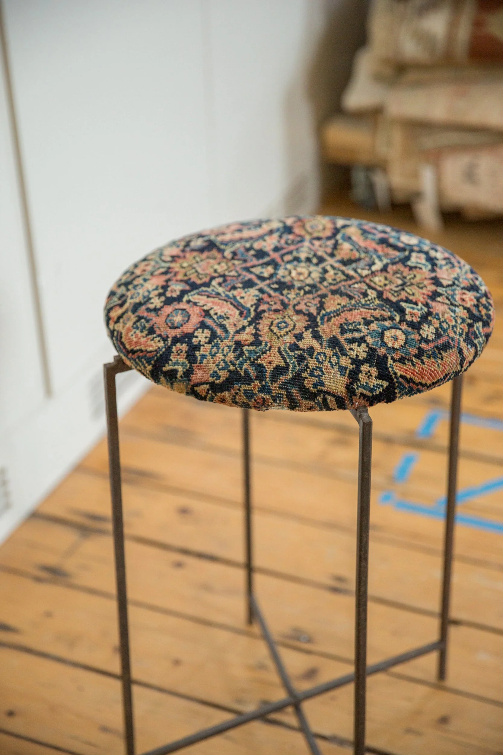 Reclaimed Antique Rug Fragment Side Table Stand 2 of 7 - Image 6