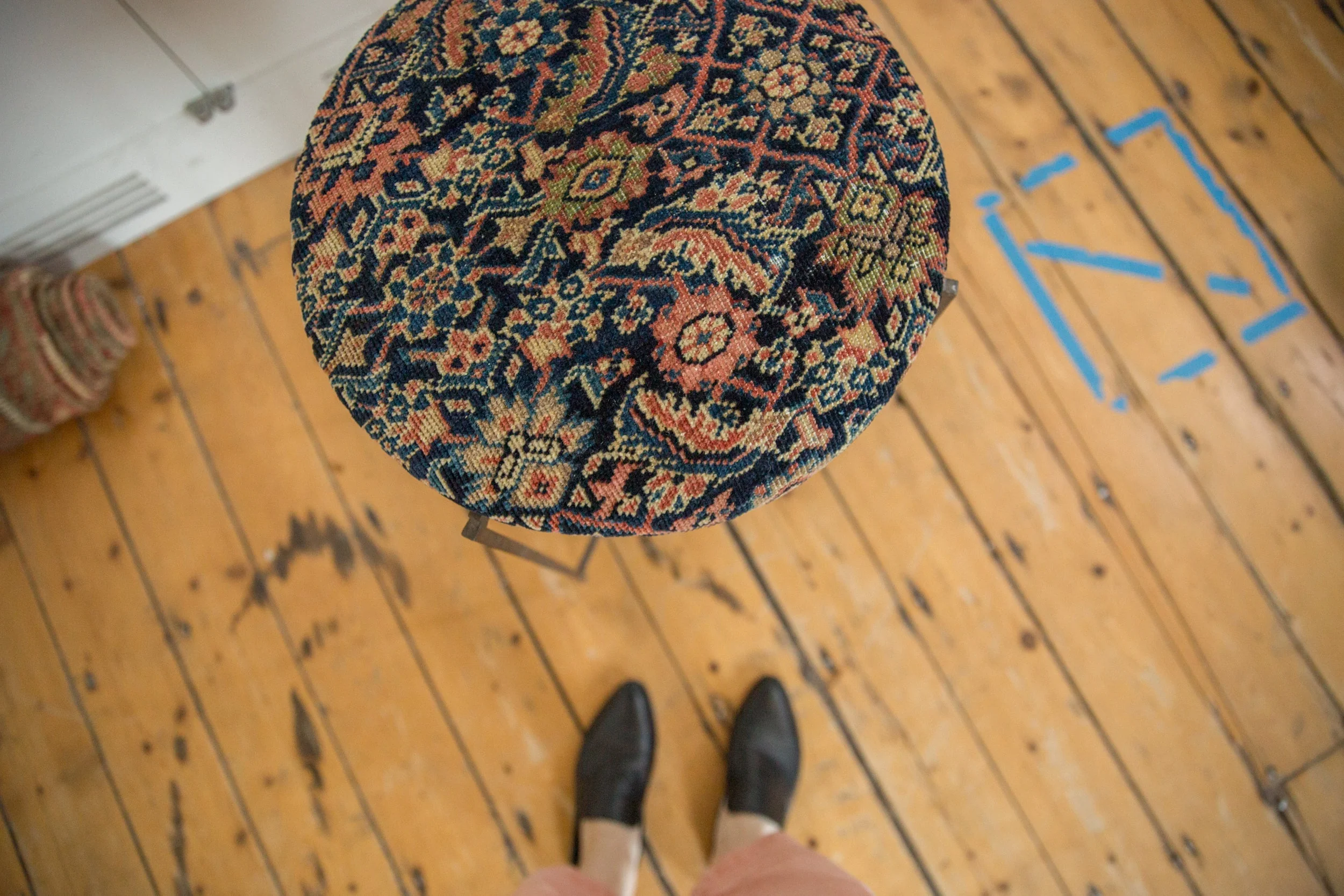 Reclaimed Antique Rug Fragment Side Table Stand 3 of 7 - Image 4