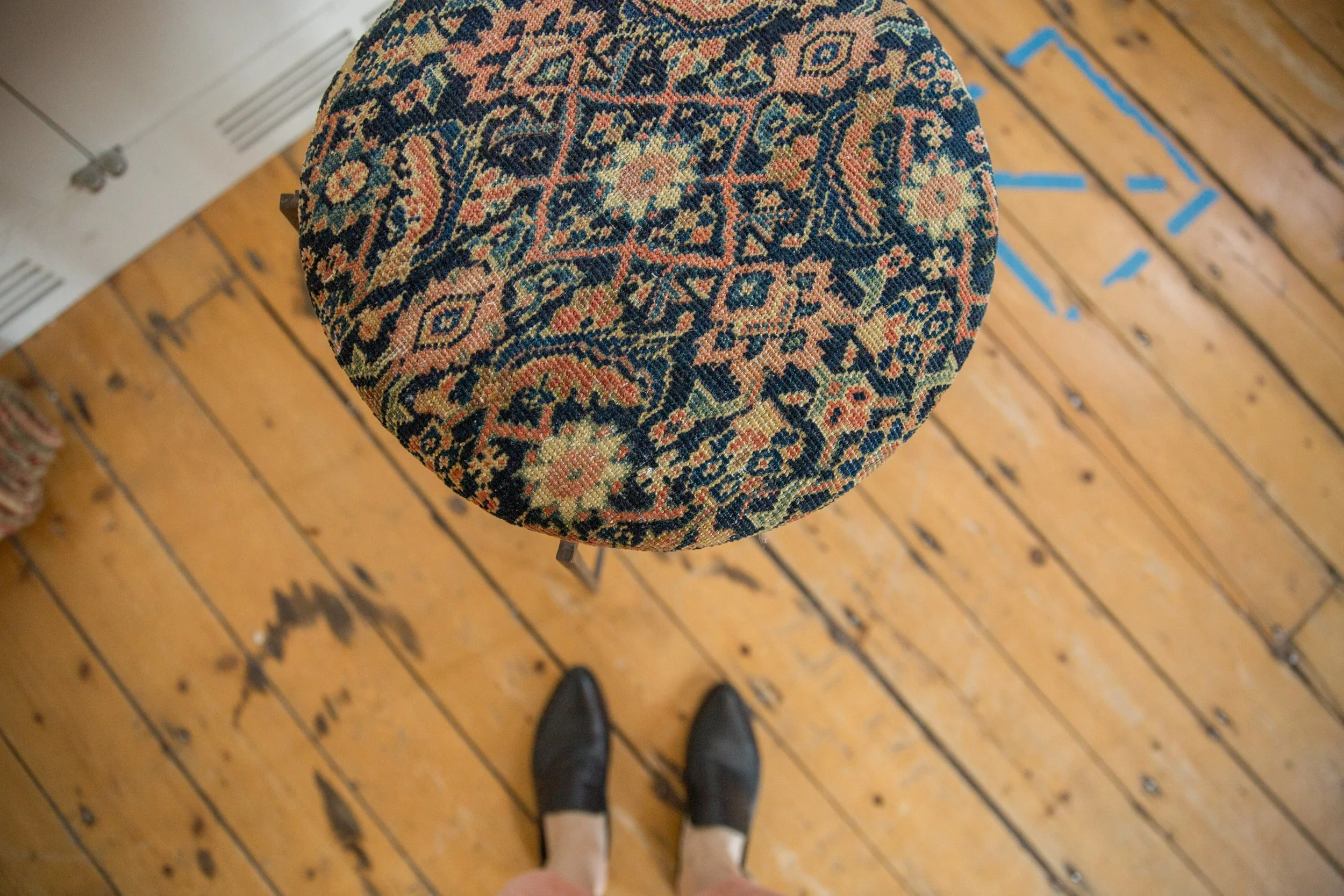 Reclaimed Antique Rug Fragment Side Table Stand 4 of 7 - Image 4
