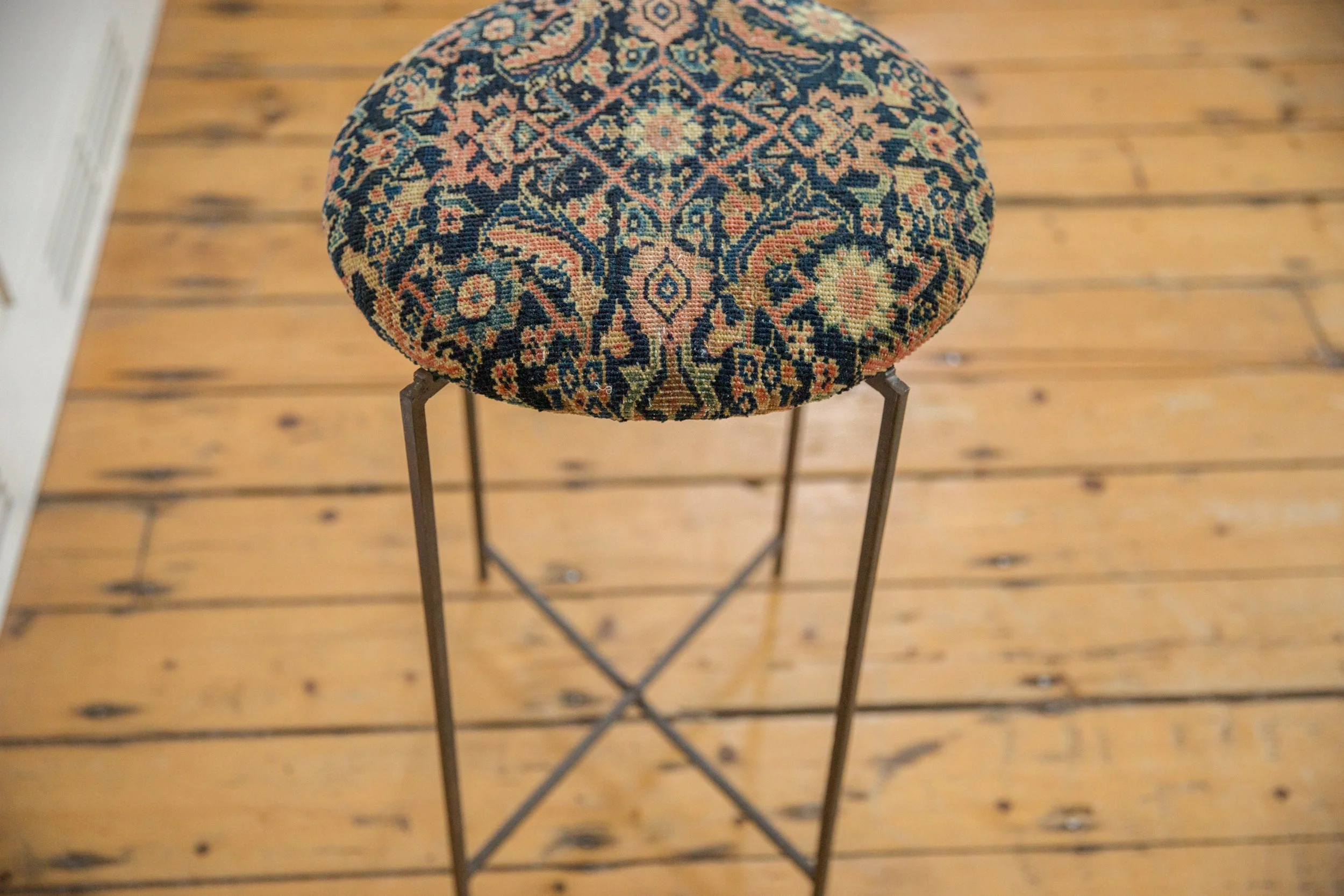 Reclaimed Antique Rug Fragment Side Table Stand 4 of 7 - Image 6