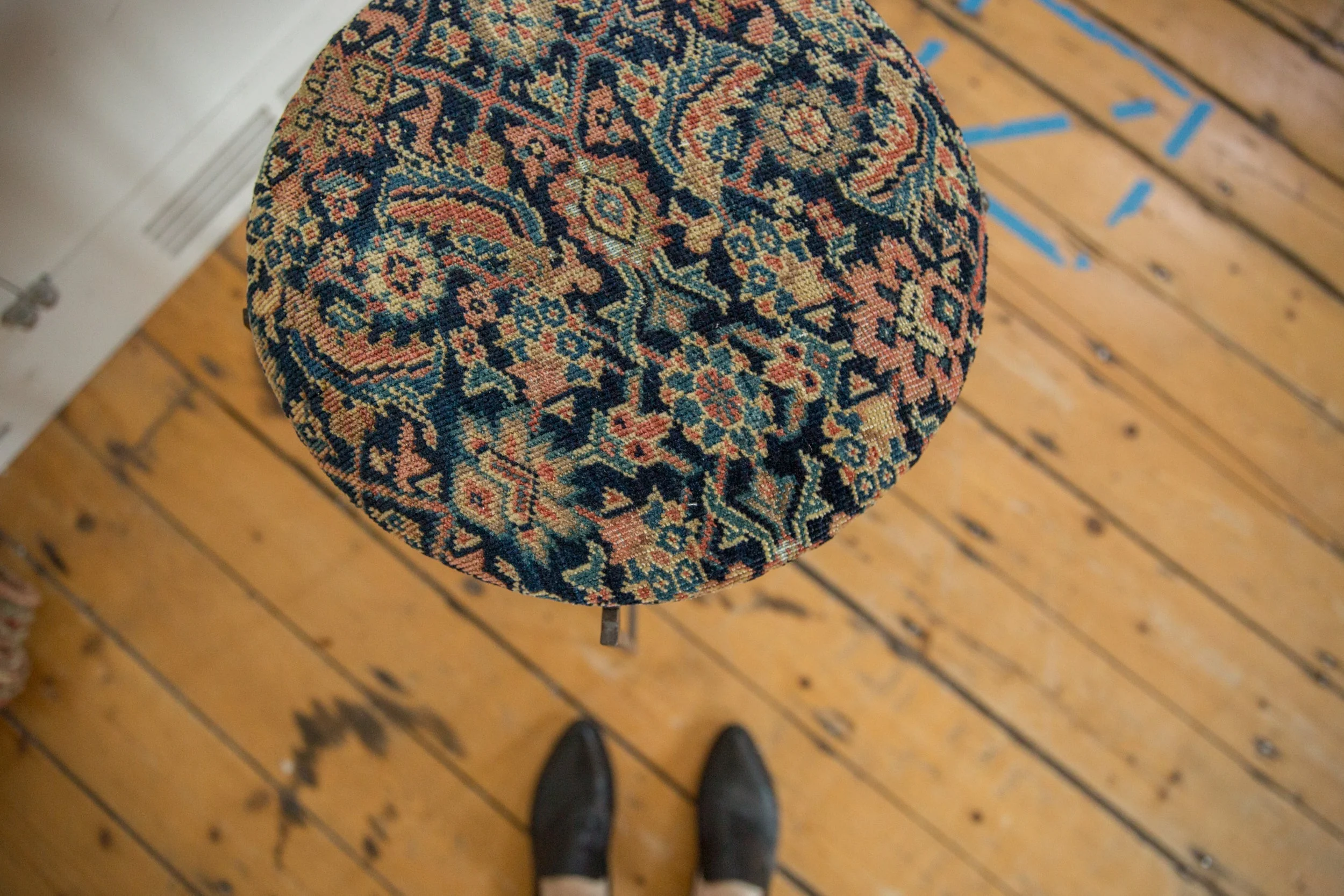 Reclaimed Antique Rug Fragment Side Table Stand 6 of 7 - Image 4