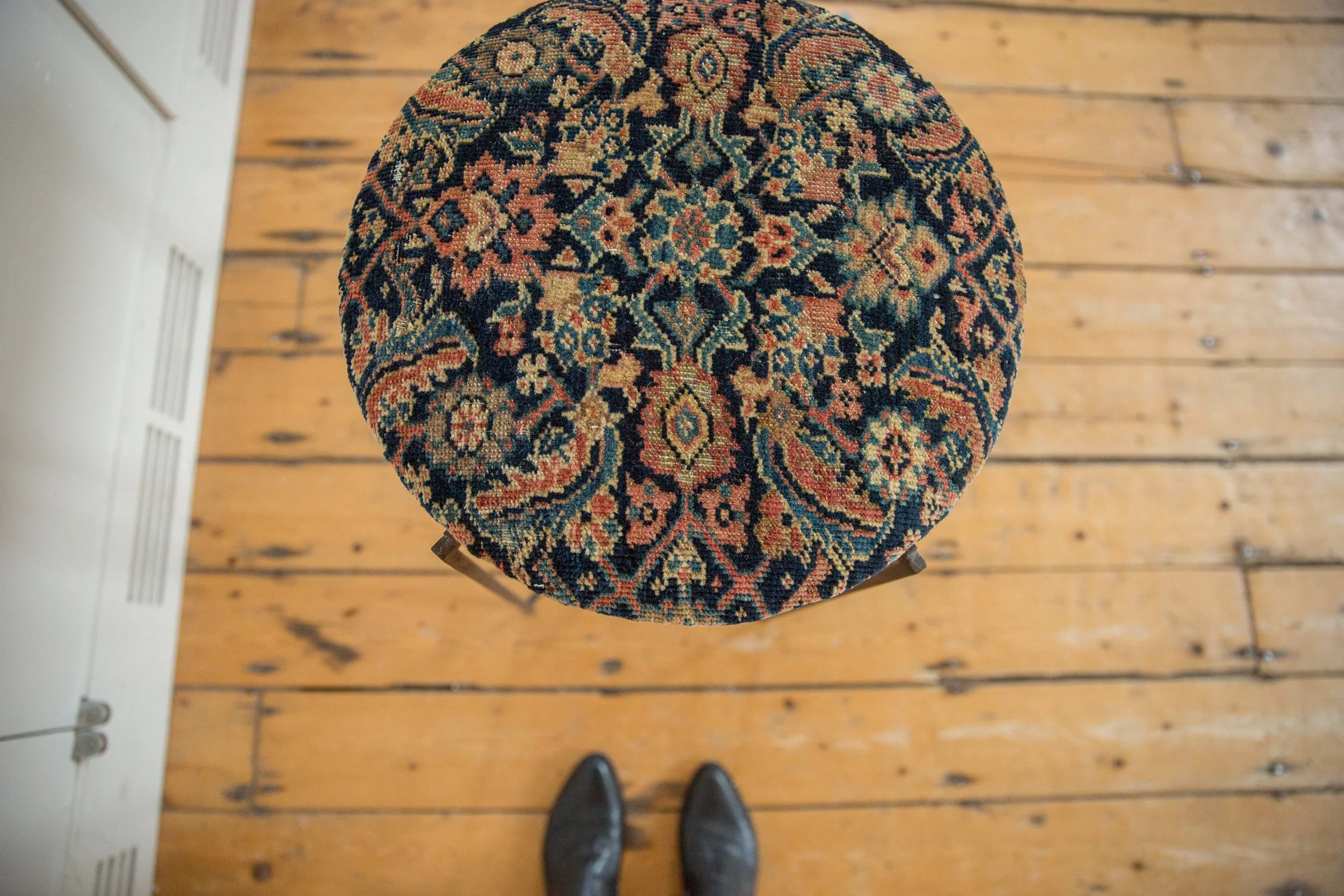 Reclaimed Antique Rug Fragment Side Table Stand 7 of 7 - Image 6