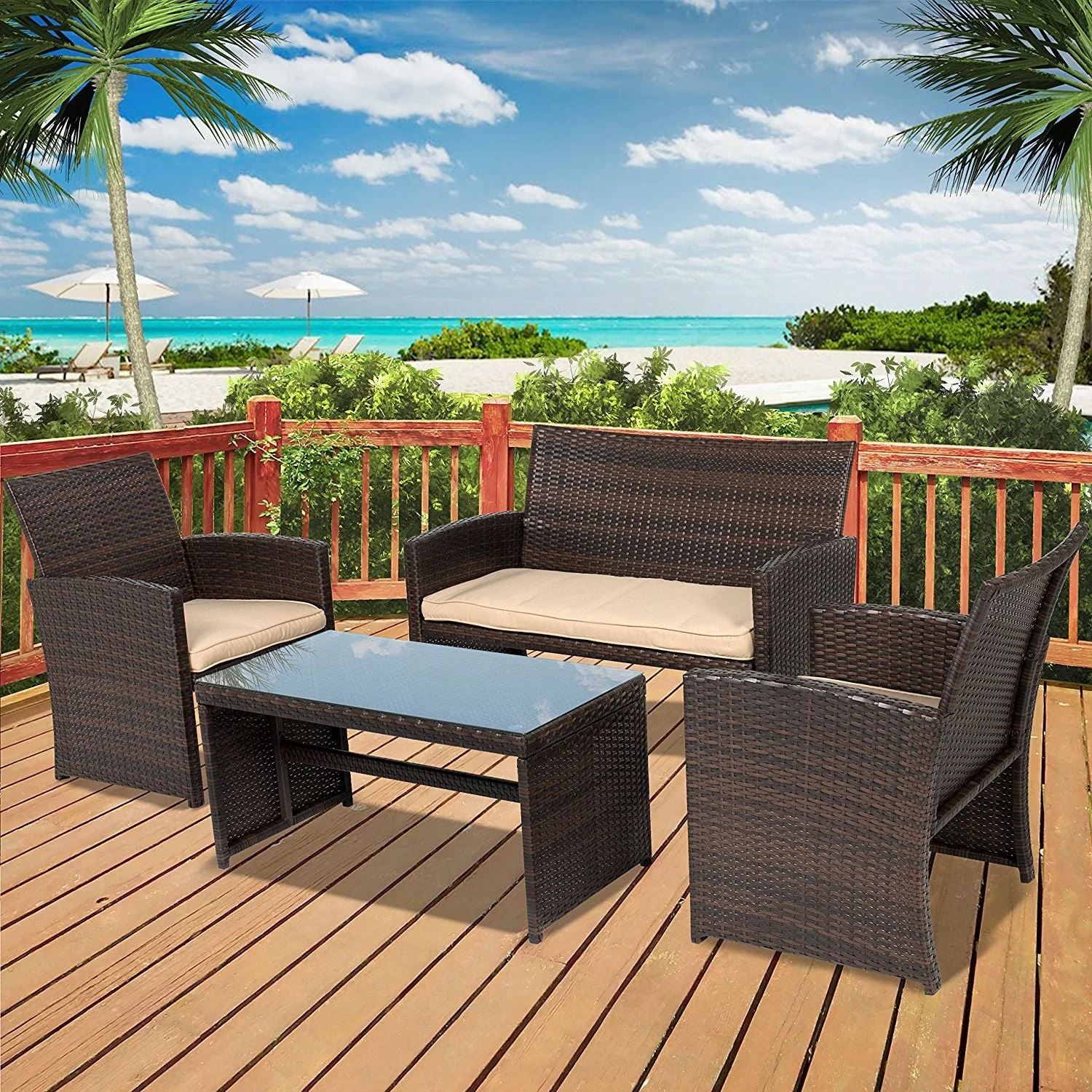 Rectangle 59 x 31-inch Solid Wood Patio Dining Table with Center Umbrella Hole - Image 2