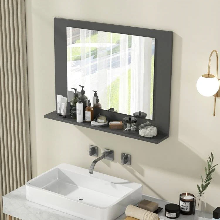 Rectangular 23 x 17 inch Bathroom Mirror with Storage Shelf in Grey Wood Finish - Image 2