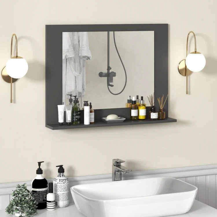 Rectangular 23 x 17 inch Bathroom Mirror with Storage Shelf in Grey Wood Finish - Image 3