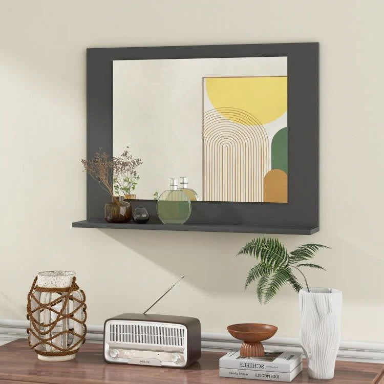 Rectangular 23 x 17 inch Bathroom Mirror with Storage Shelf in Grey Wood Finish - Image 4