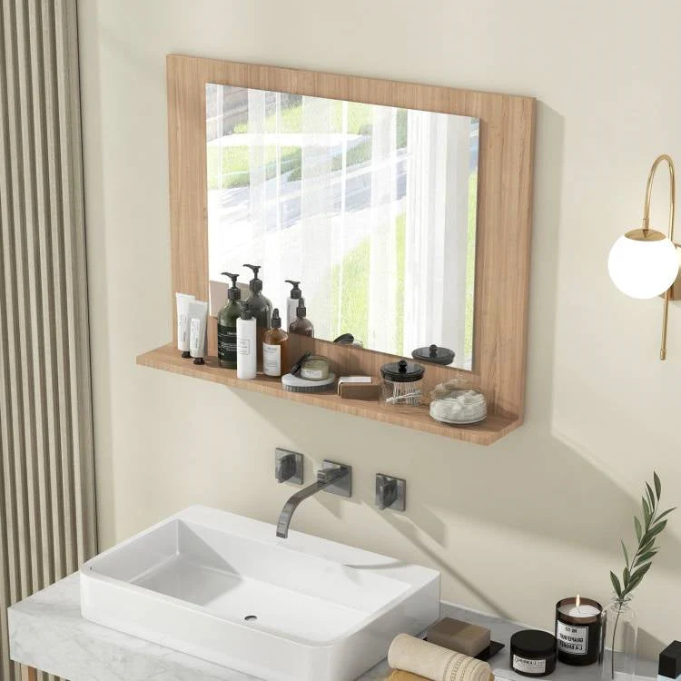 Rectangular 23 x 17 inch Bathroom Wall Mirror with Shelf in Brown Wood Finish - Image 2