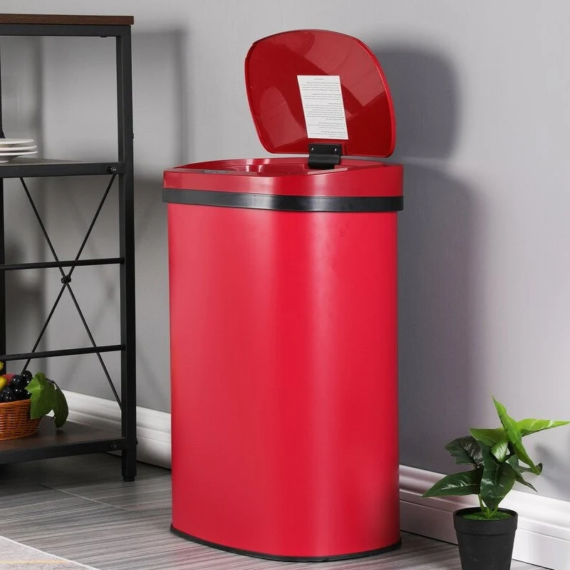 Red 13 Gallon Stainless Steel Motion Sensor Trash Can - Image 5
