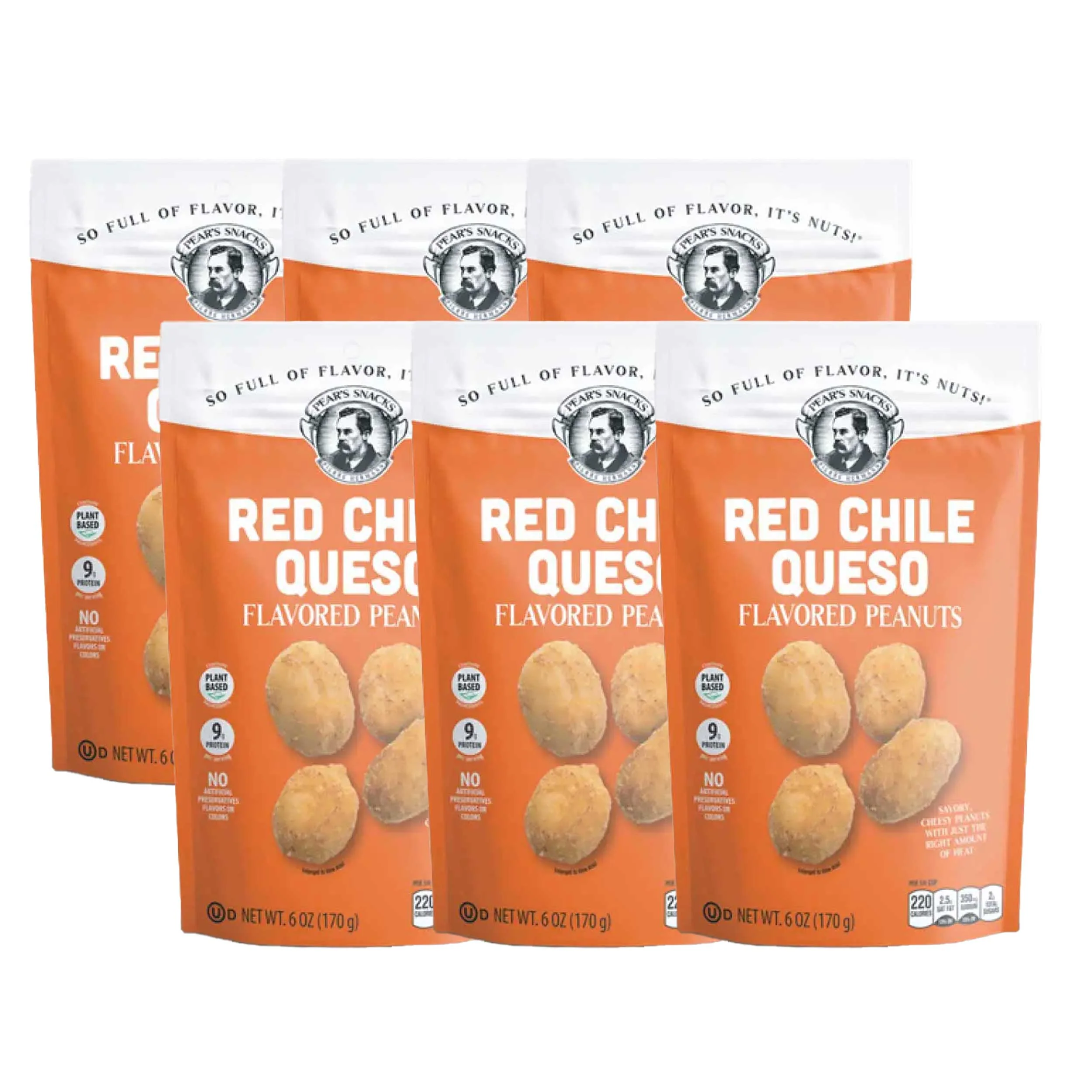 Red Chile Queso Flavored Peanuts | Pack of 6 | 6 oz | Brenmar